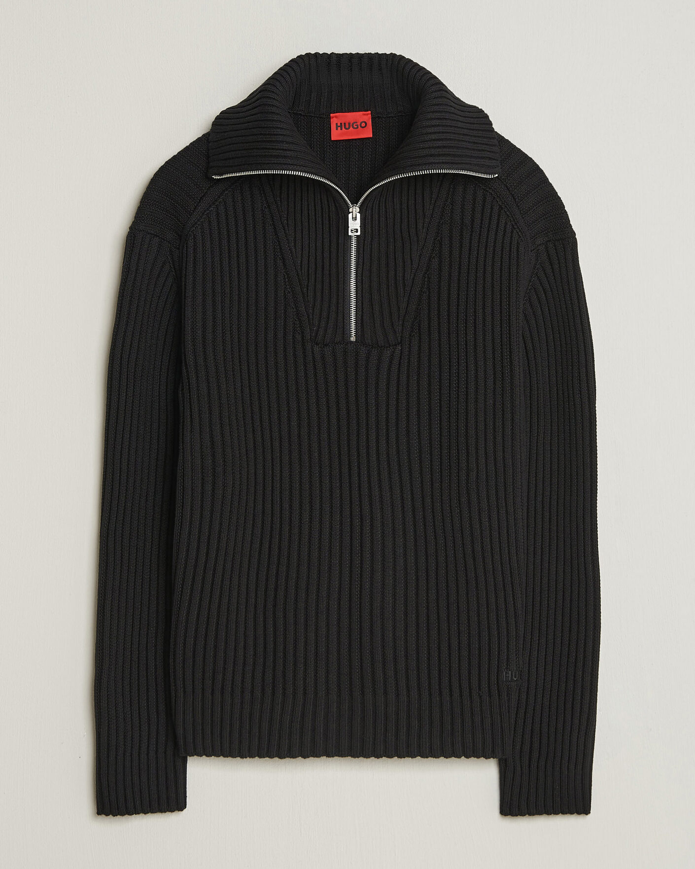 Hombres | Jerséis y prendas de punto | HUGO | Srtithon Cotton Knitted Half Zip Black