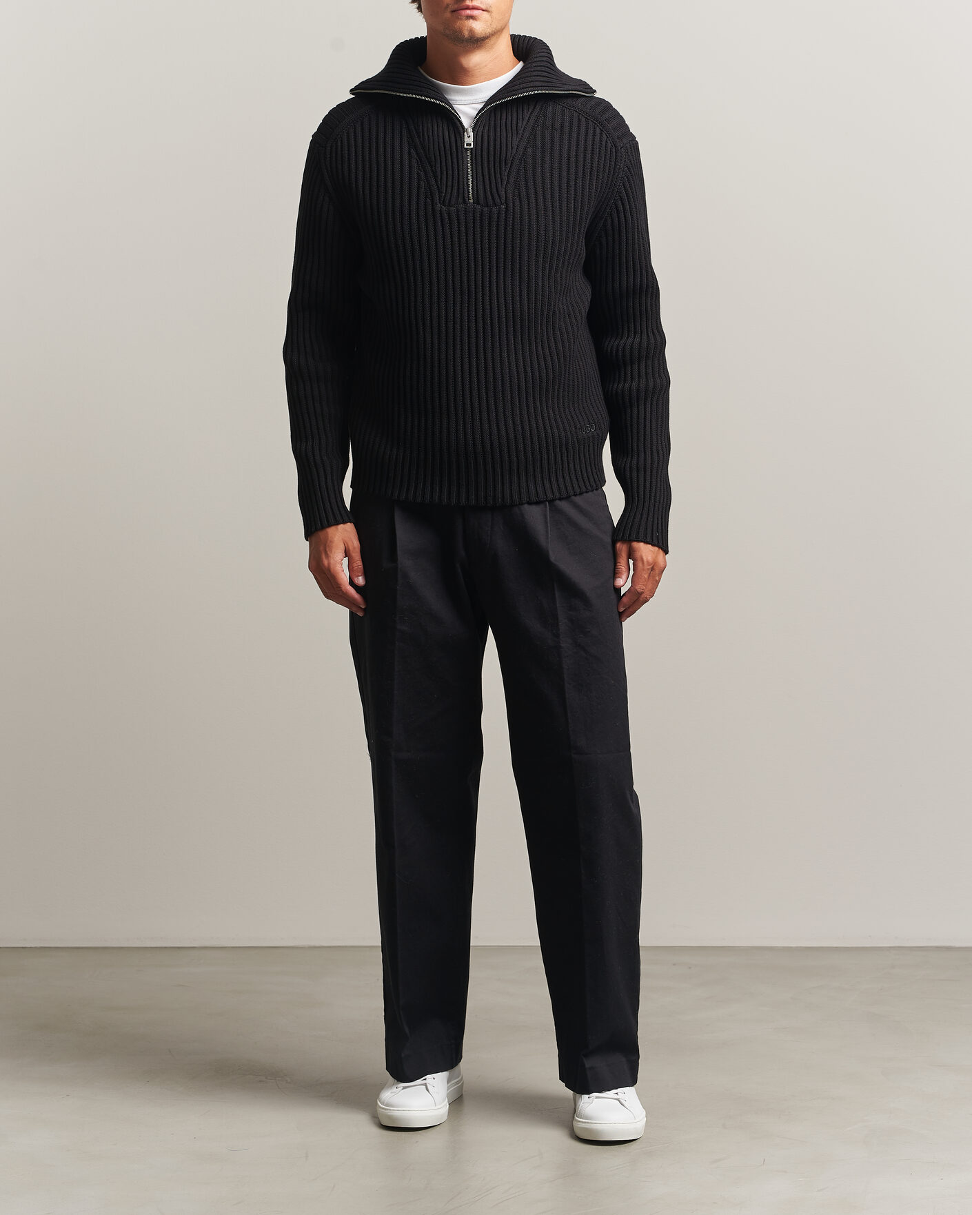 Hombres | Jerséis y prendas de punto | HUGO | Srtithon Cotton Knitted Half Zip Black