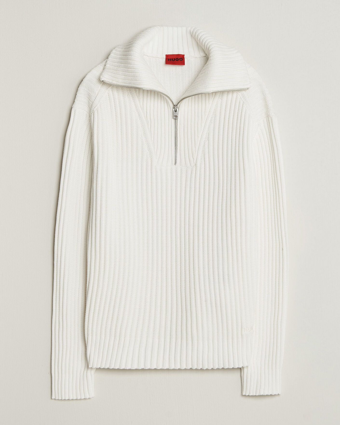 Hombres | Jerséis y prendas de punto | HUGO | Srtithon Cotton Knitted Half Zip Natural