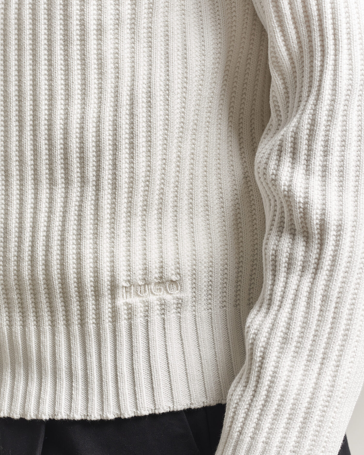 Hombres | Jerséis y prendas de punto | HUGO | Srtithon Cotton Knitted Half Zip Natural