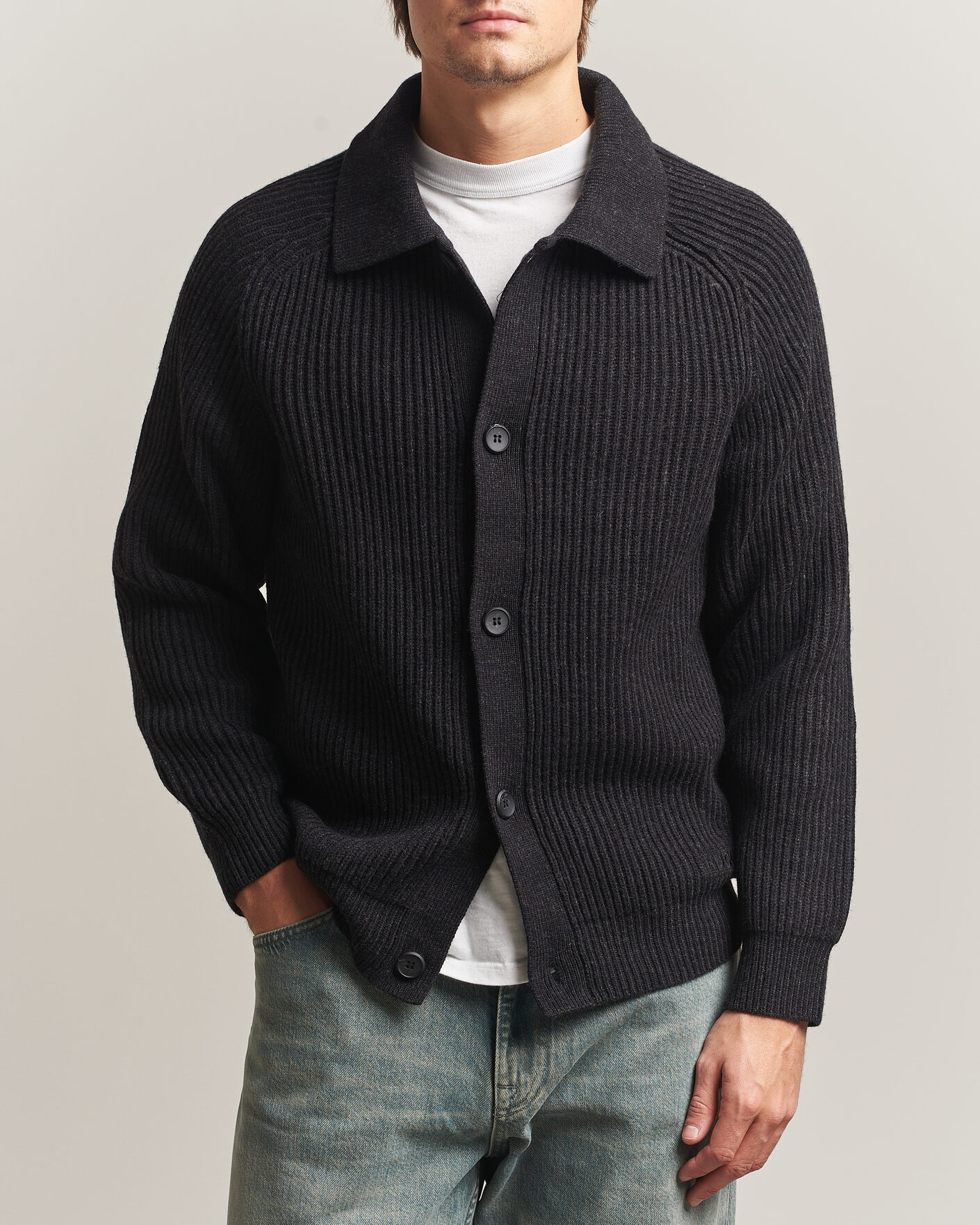 Hombres | Jerséis y prendas de punto | HUGO | Sardeep Wool Knitted Cardigan Black