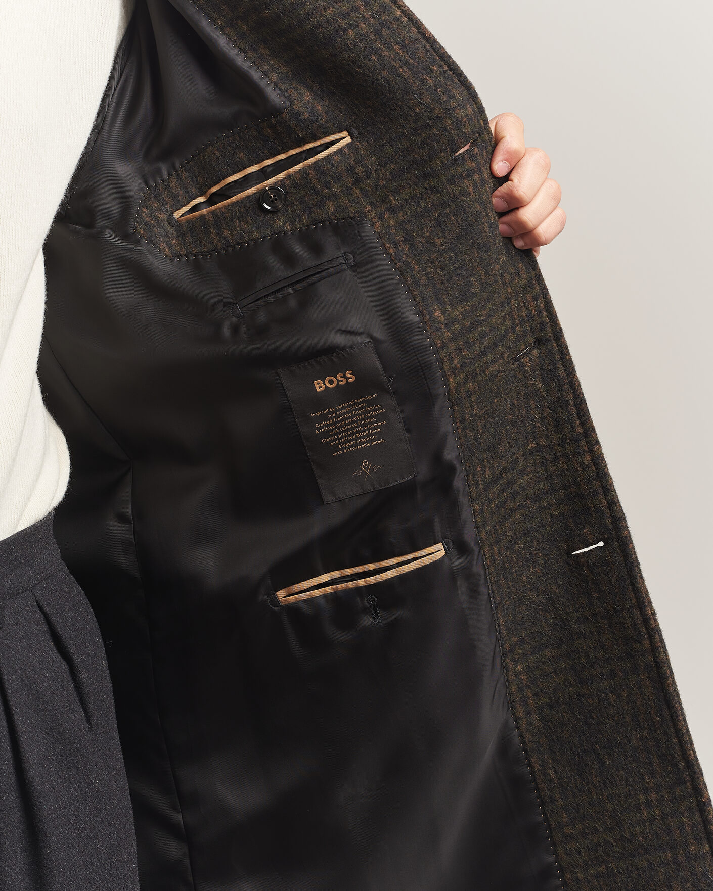 Hombres | Abrigos y chaquetas | BOSS CAMEL | Cohn Wool Checked Coat Open Green