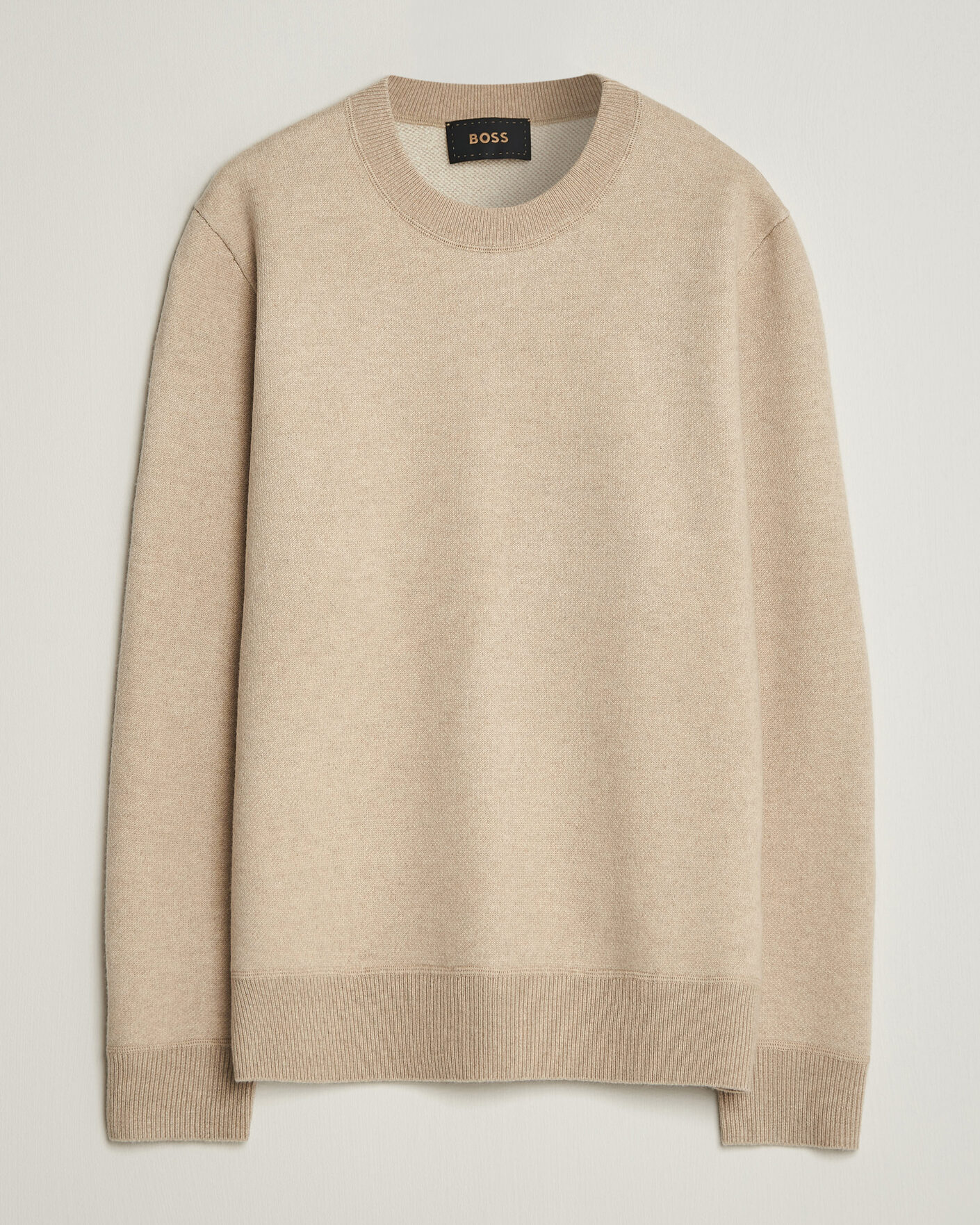 Hombres | Jerséis y prendas de punto | BOSS CAMEL | Farrison Wool Knitted Sweater Light Beige
