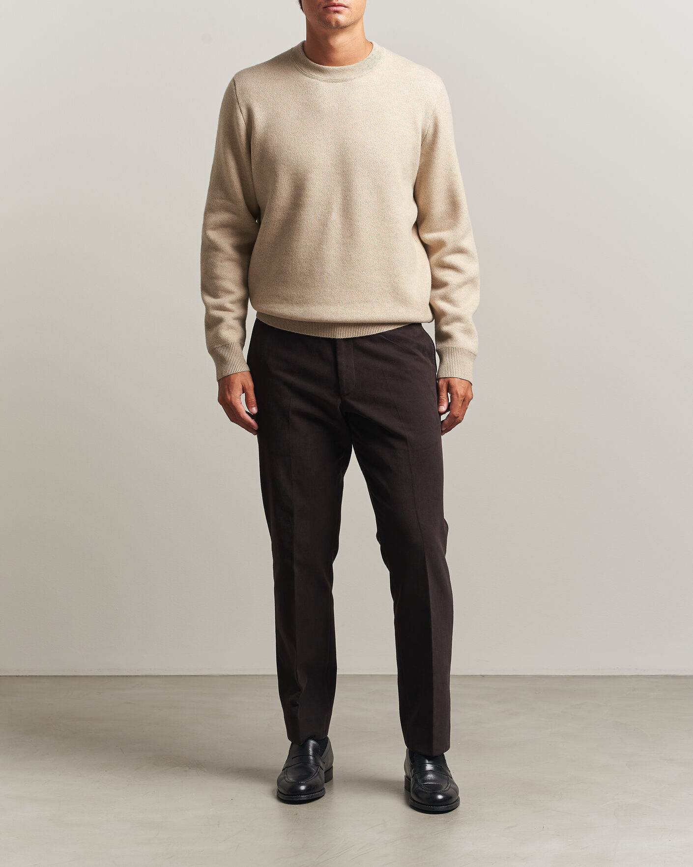Hombres | Jerséis y prendas de punto | BOSS CAMEL | Farrison Wool Knitted Sweater Light Beige