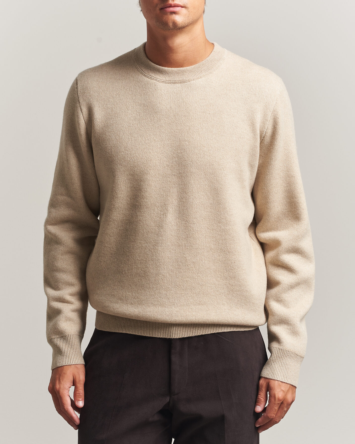 Hombres | Jerséis y prendas de punto | BOSS CAMEL | Farrison Wool Knitted Sweater Light Beige