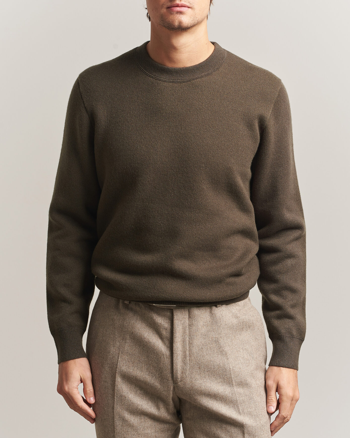 Hombres | Jerséis y prendas de punto | BOSS CAMEL | Farrison Cashmere Knitted Sweater Open Green
