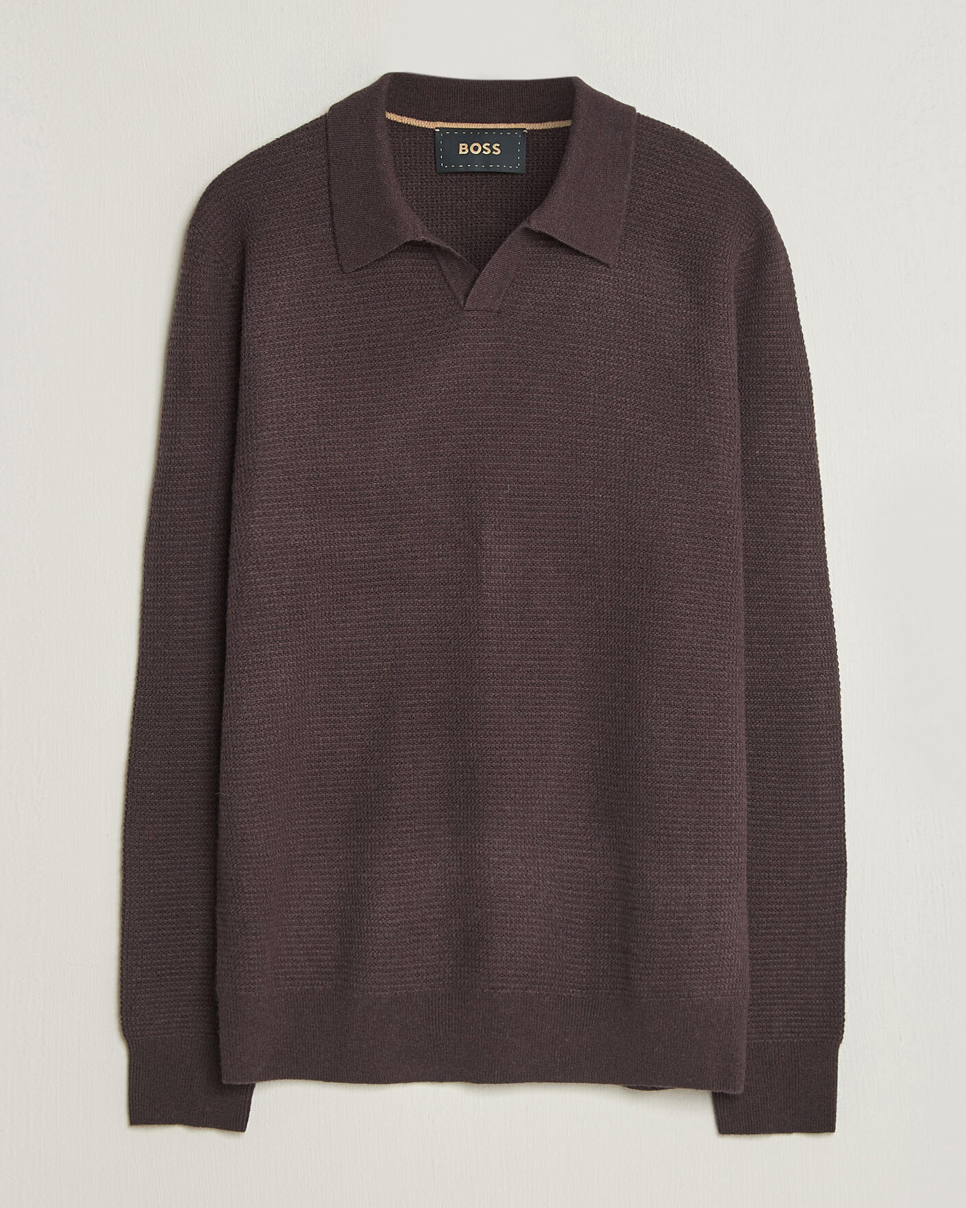 Hombres | Jerséis y prendas de punto | BOSS CAMEL | Filo Wool Knitted Polo Open Brown