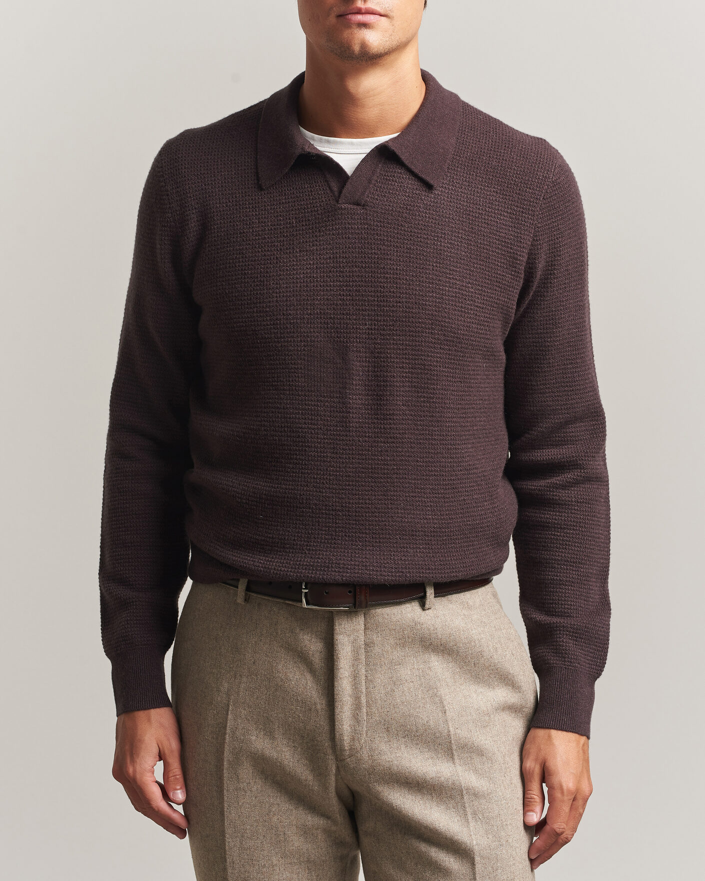 Hombres | Jerséis y prendas de punto | BOSS CAMEL | Filo Wool Knitted Polo Open Brown