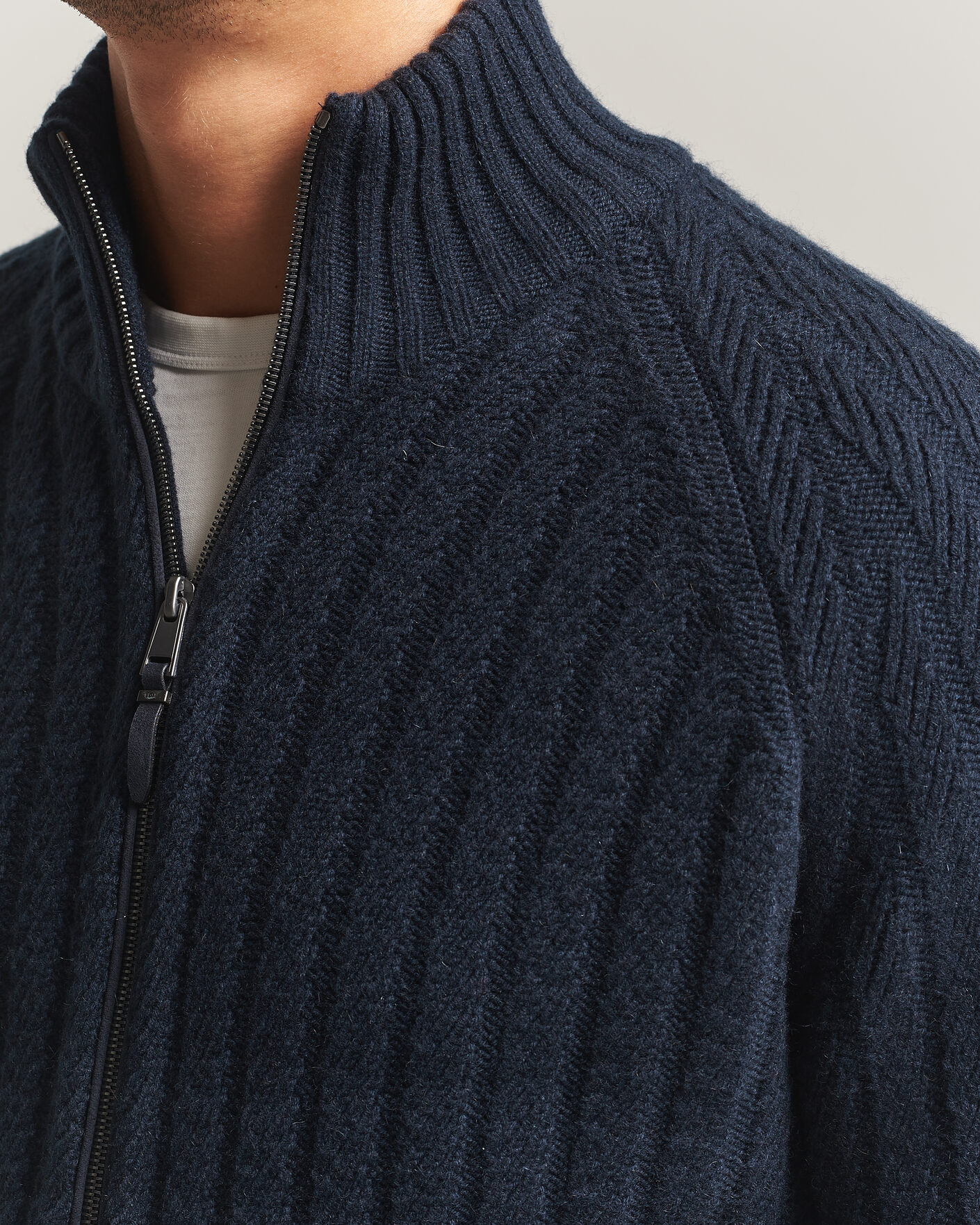 Hombres | Jerséis y prendas de punto | BOSS CAMEL | Filane Wool Knitted Full Zip Dark Blue