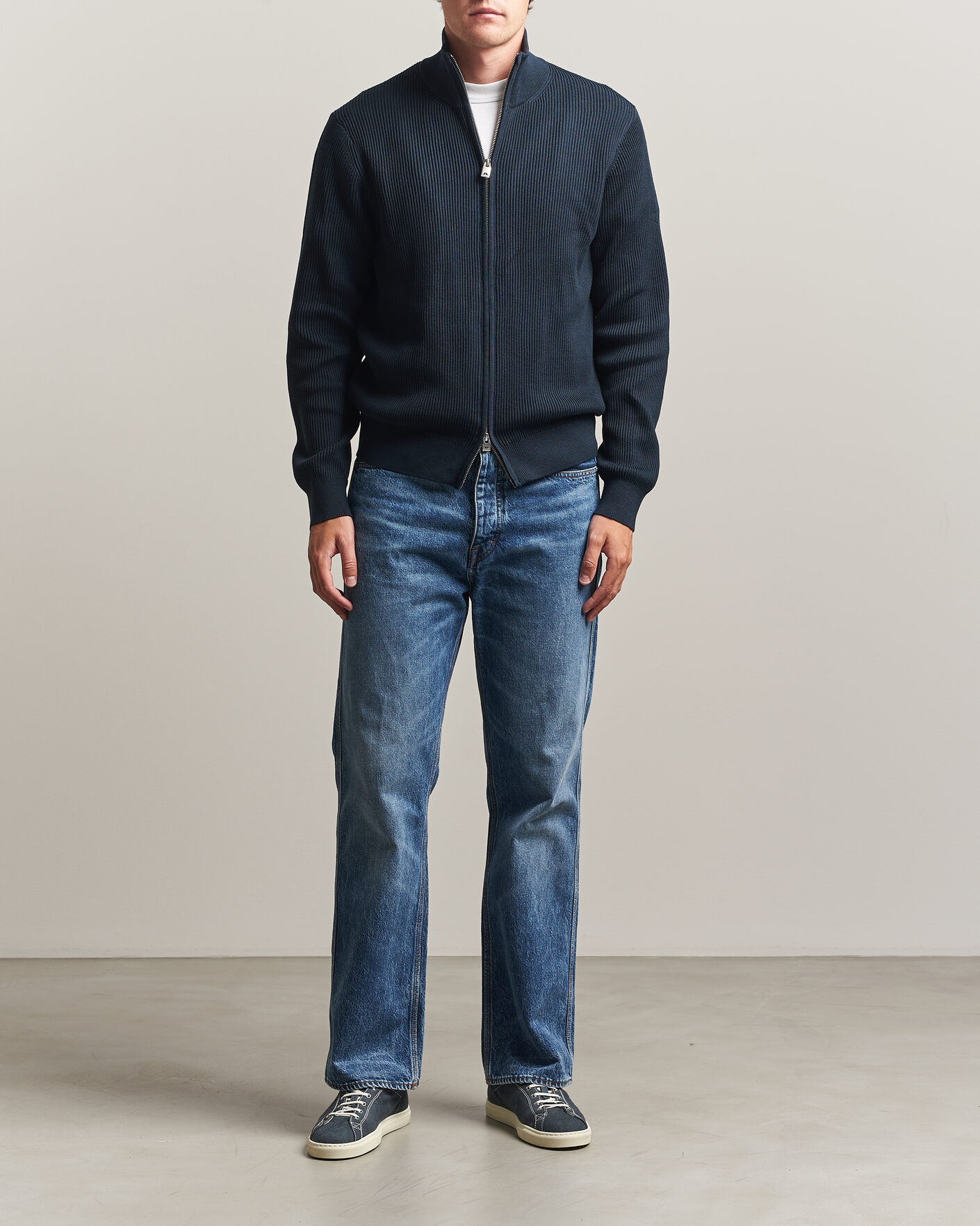 Hombres | Jerséis y prendas de punto | J.Lindeberg | Alexis Cotton Full Zip JL Navy