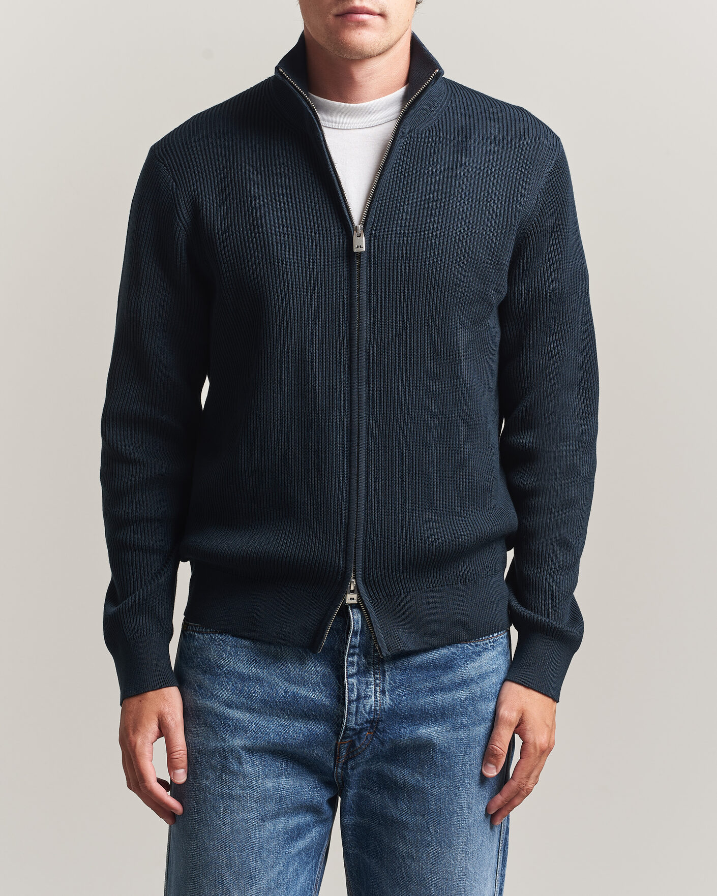 Hombres | Jerséis y prendas de punto | J.Lindeberg | Alexis Cotton Full Zip JL Navy