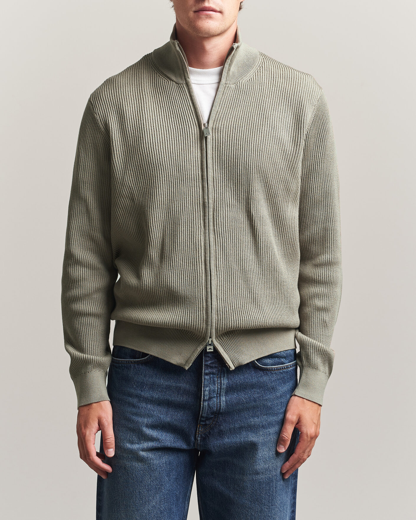 Hombres | Jerséis y prendas de punto | J.Lindeberg | Alexis Cotton Full Zip Brindle