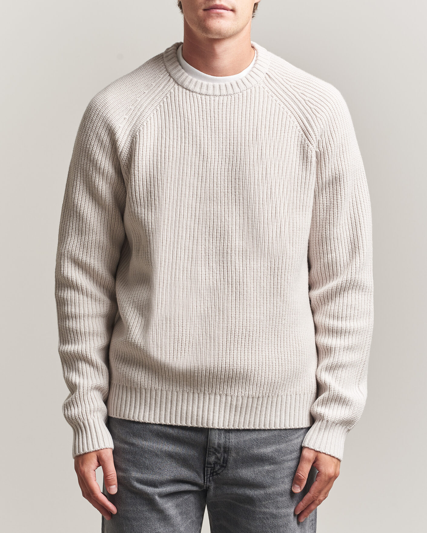 Hombres | Jerséis y prendas de punto | J.Lindeberg | Hallow Wool Blend Knitted Sweater Moonbeam