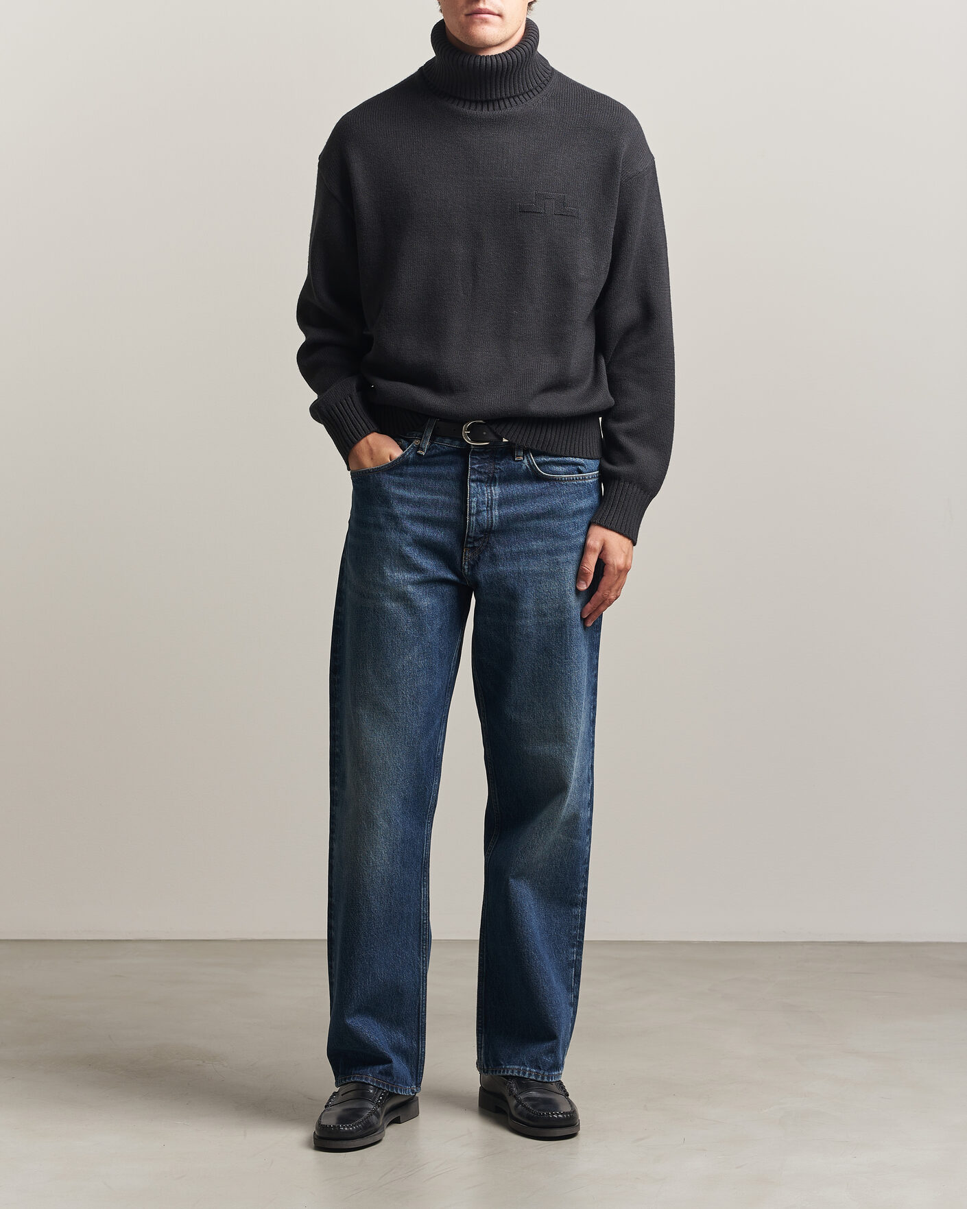 Hombres | Jerséis y prendas de punto | J.Lindeberg | Eddy Wool/Cotton Knitted Turtleneck Black