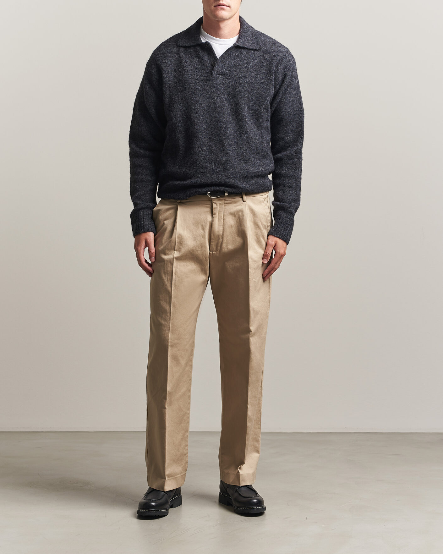 Hombres | Jerséis y prendas de punto | Forét | Alpine Polo Knit Dark Grey Melange