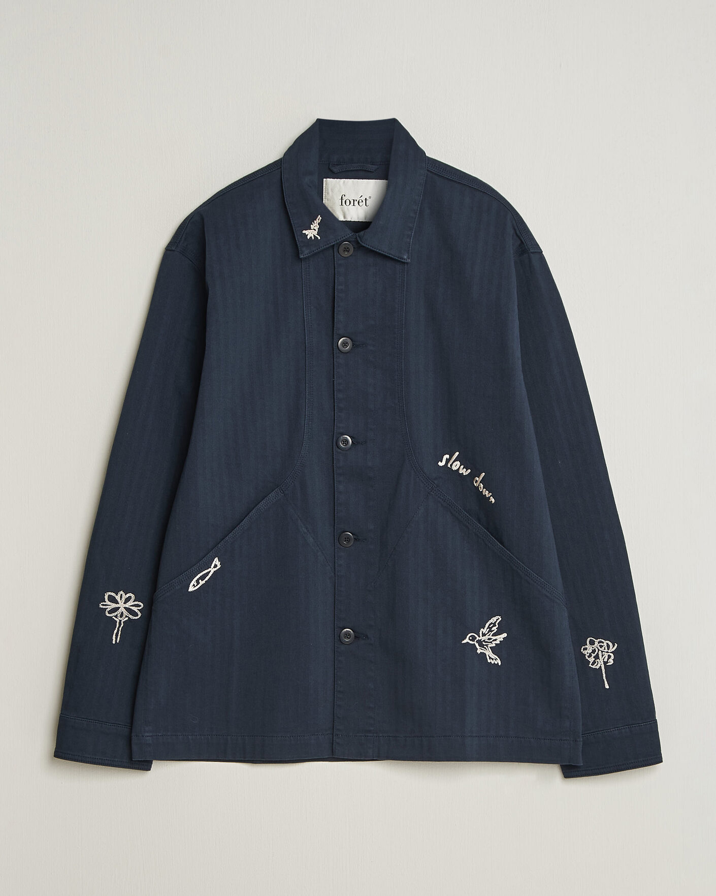 Hombres | Camisas | Forét | Berry Herringbone Embroidery Overshirt Navy