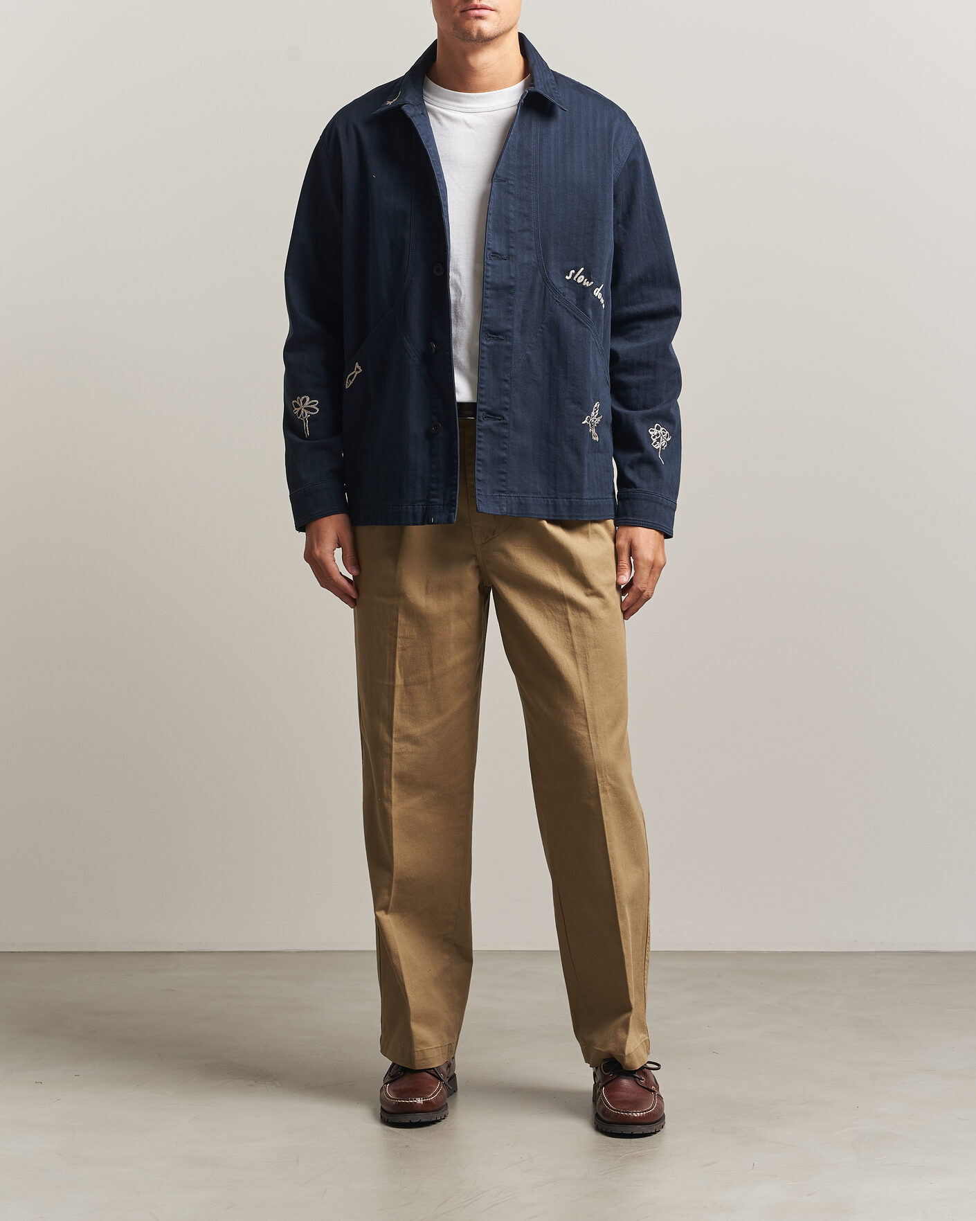 Hombres | Camisas | Forét | Berry Herringbone Embroidery Overshirt Navy
