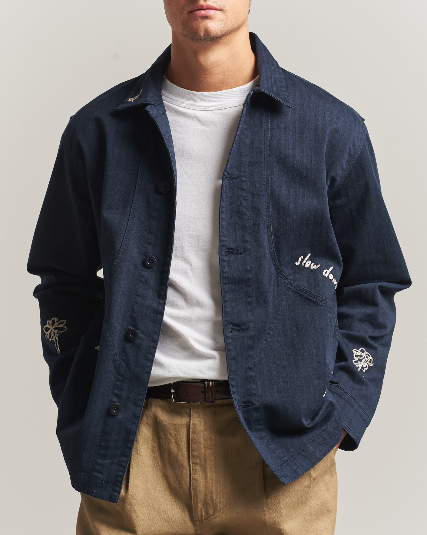 Hombres | Camisas | Forét | Berry Herringbone Embroidery Overshirt Navy
