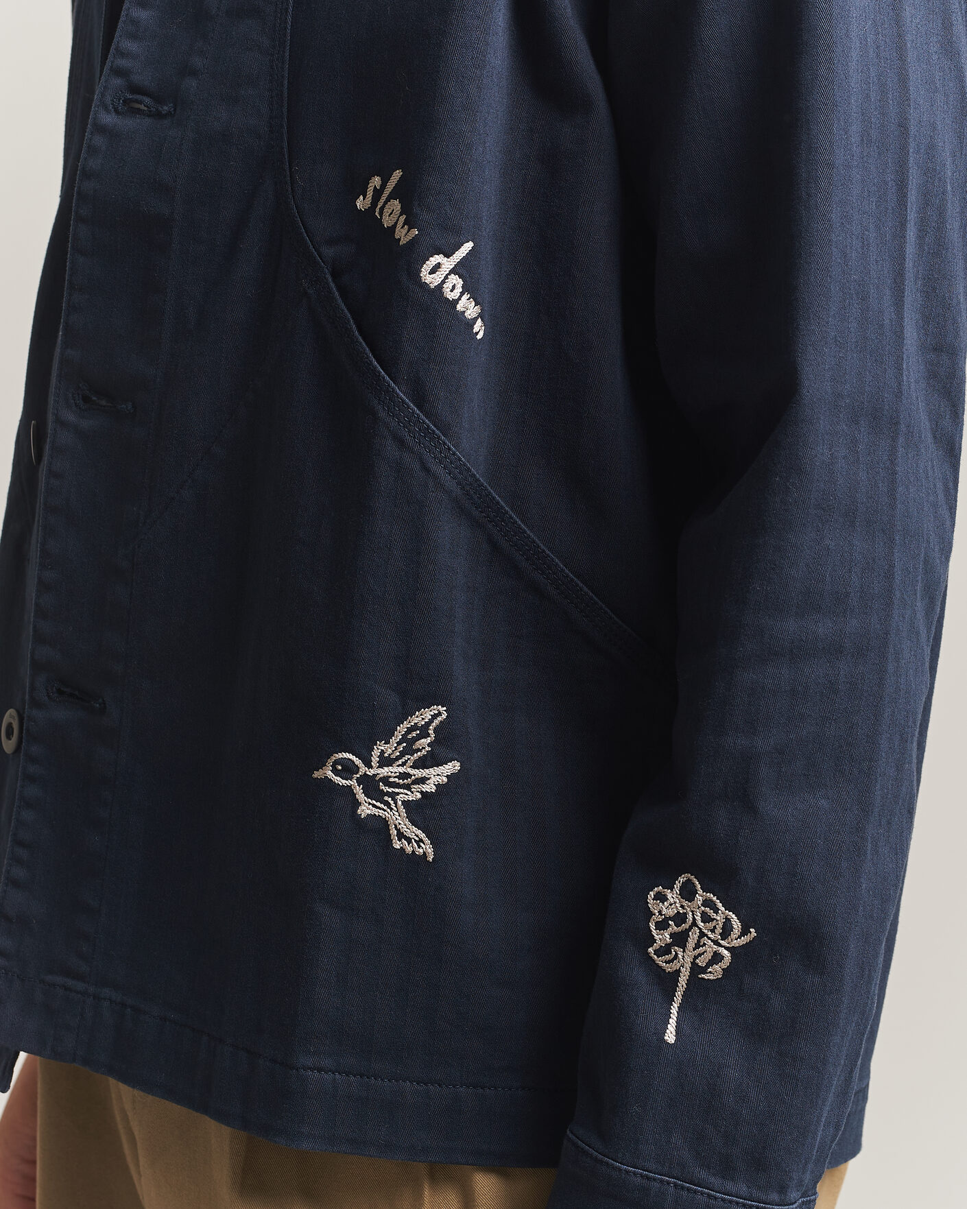 Hombres | Camisas | Forét | Berry Herringbone Embroidery Overshirt Navy