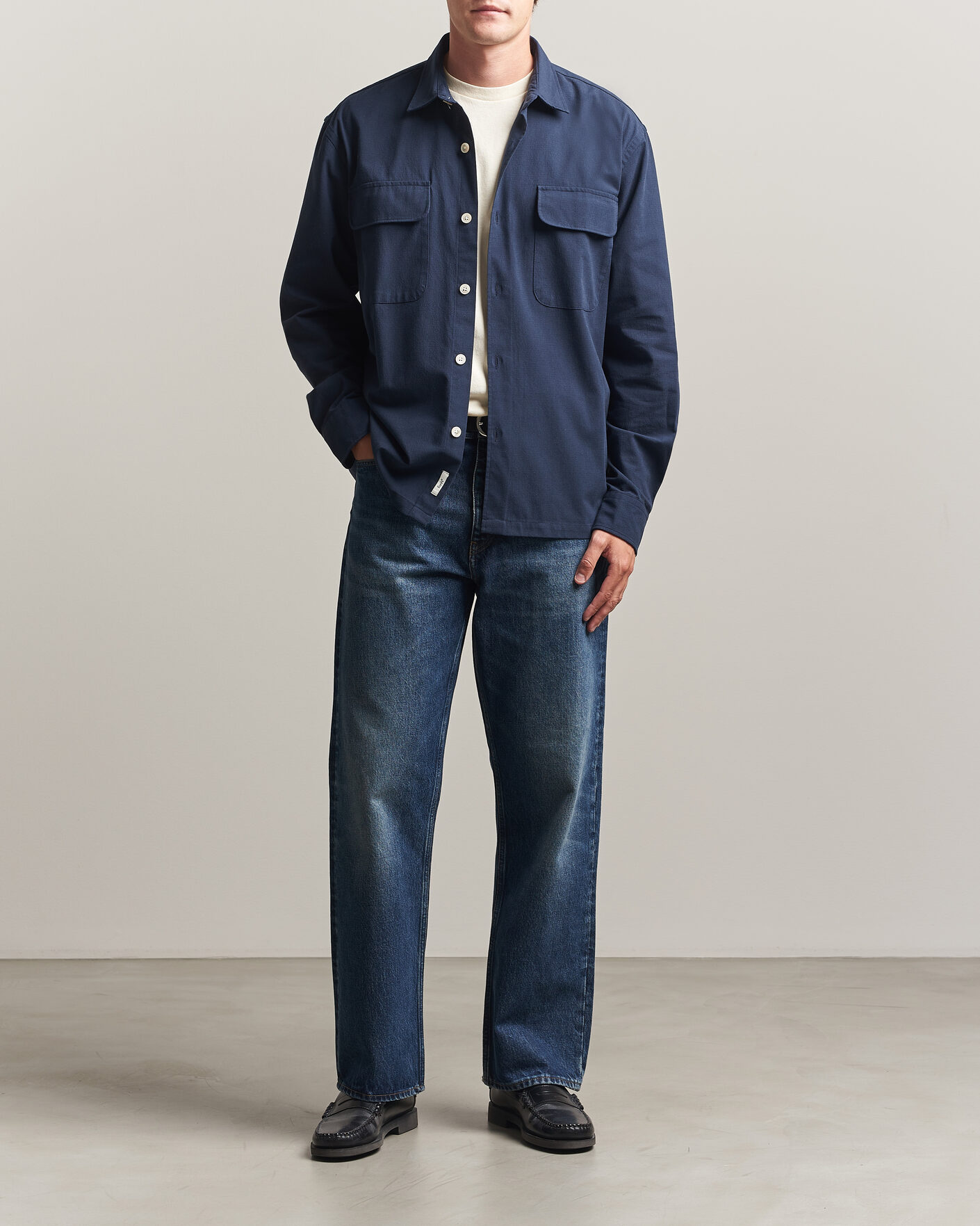 Hombres | Camisas | Forét | Lunar Relaxed Fit Textured Overshirt Navy