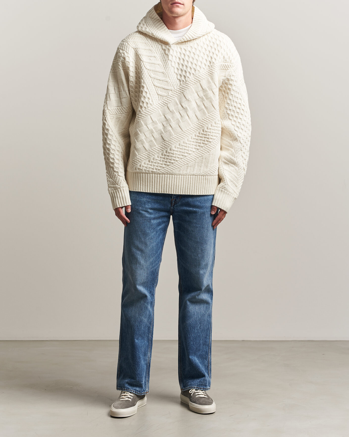 Hombres | Jerséis y prendas de punto | J.Lindeberg | Savio Cable Knitted Hoodie Tofu