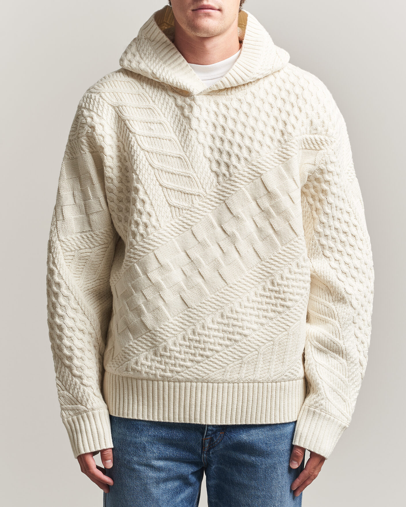 Hombres | Jerséis y prendas de punto | J.Lindeberg | Savio Cable Knitted Hoodie Tofu