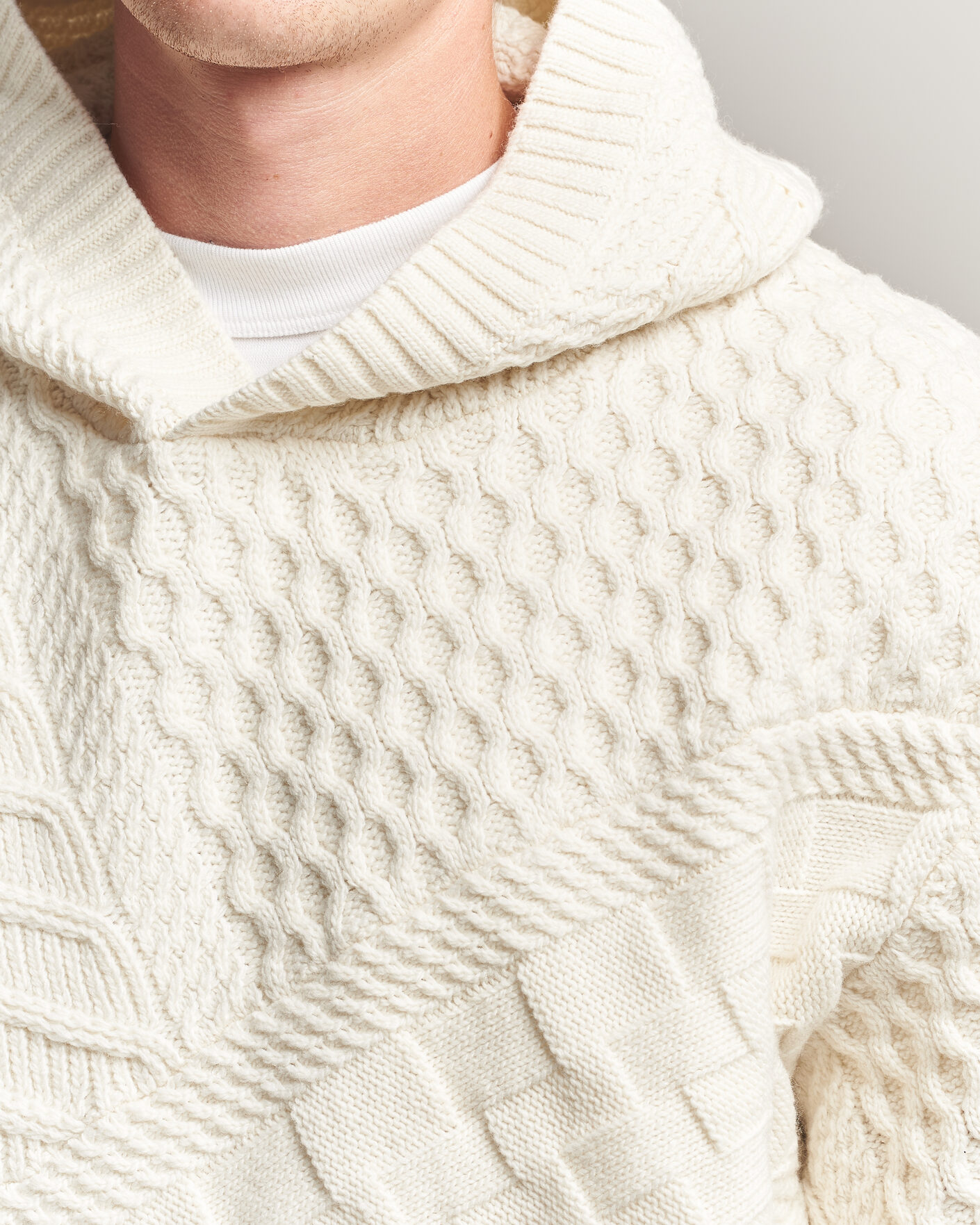 Hombres | Jerséis y prendas de punto | J.Lindeberg | Savio Cable Knitted Hoodie Tofu