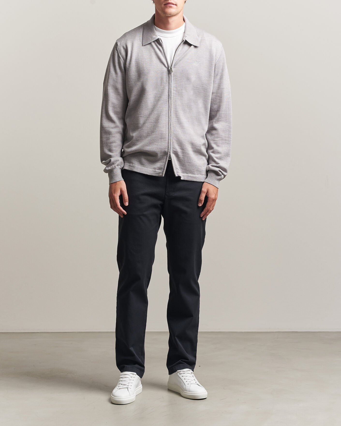 Hombres | Jerséis y prendas de punto | J.Lindeberg | Kaleb Merino Full Zip Light Grey Melange
