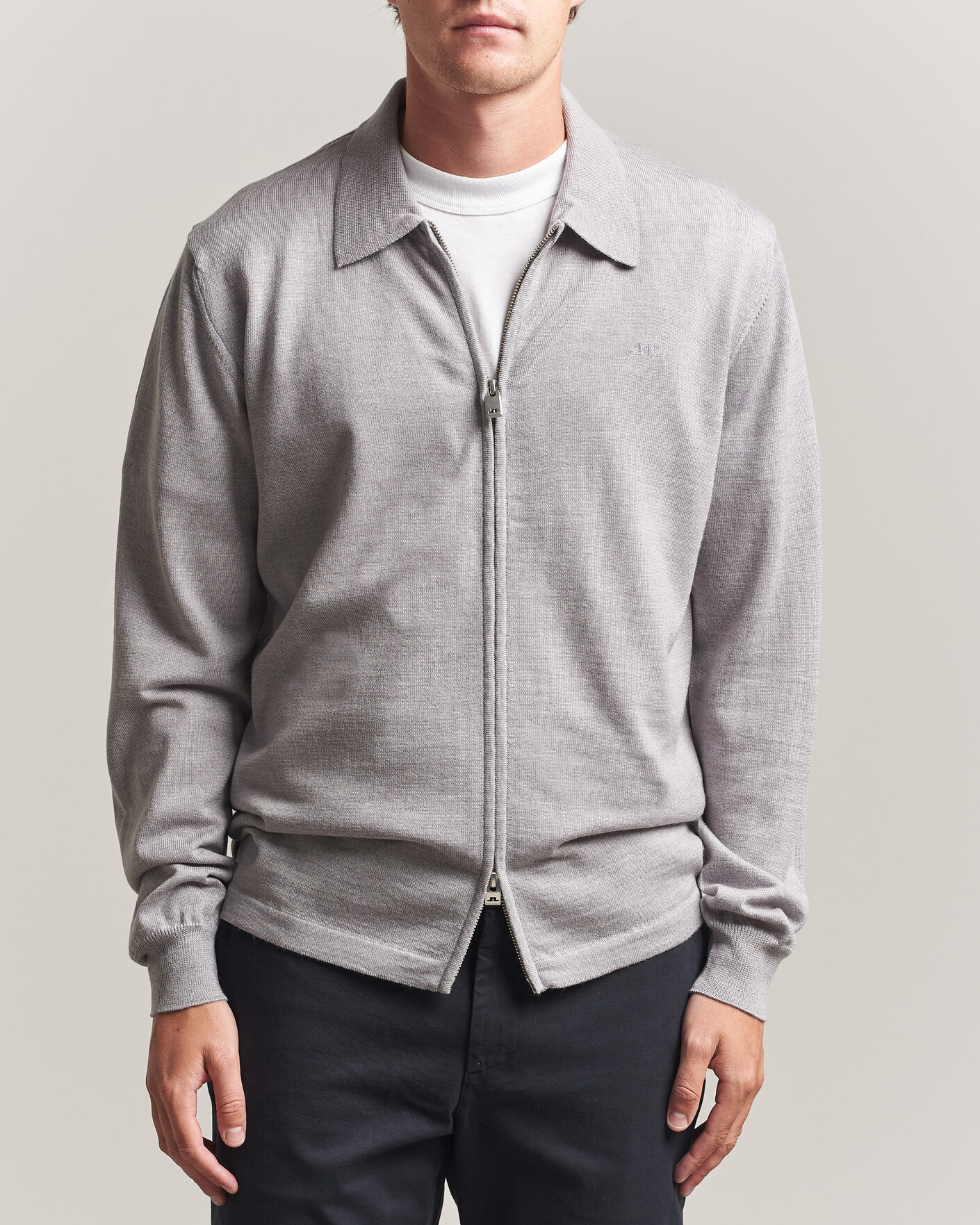 Hombres | Jerséis y prendas de punto | J.Lindeberg | Kaleb Merino Full Zip Light Grey Melange