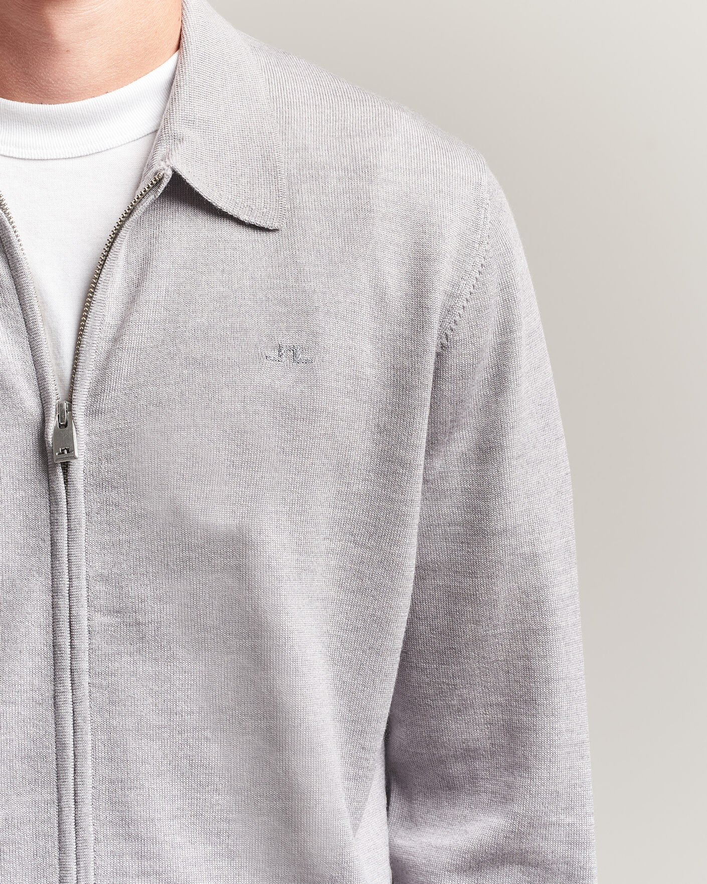 Hombres | Jerséis y prendas de punto | J.Lindeberg | Kaleb Merino Full Zip Light Grey Melange
