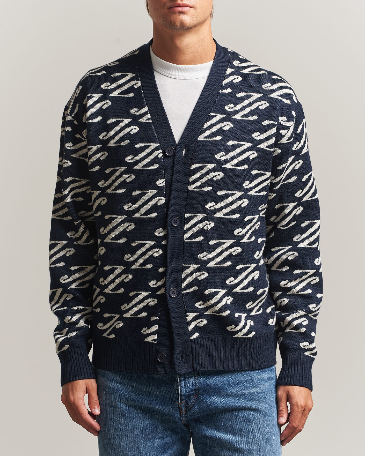 Hombres | Jerséis y prendas de punto | J.Lindeberg | Denny Jacquard Cardigan JL Navy