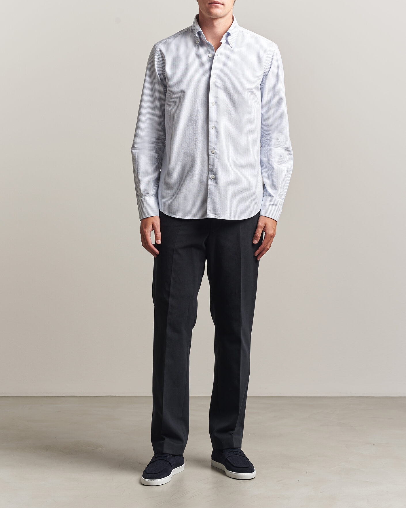 Hombres | Camisas | Grigio | Oxford Button Down Shirt Light Blue Stripe