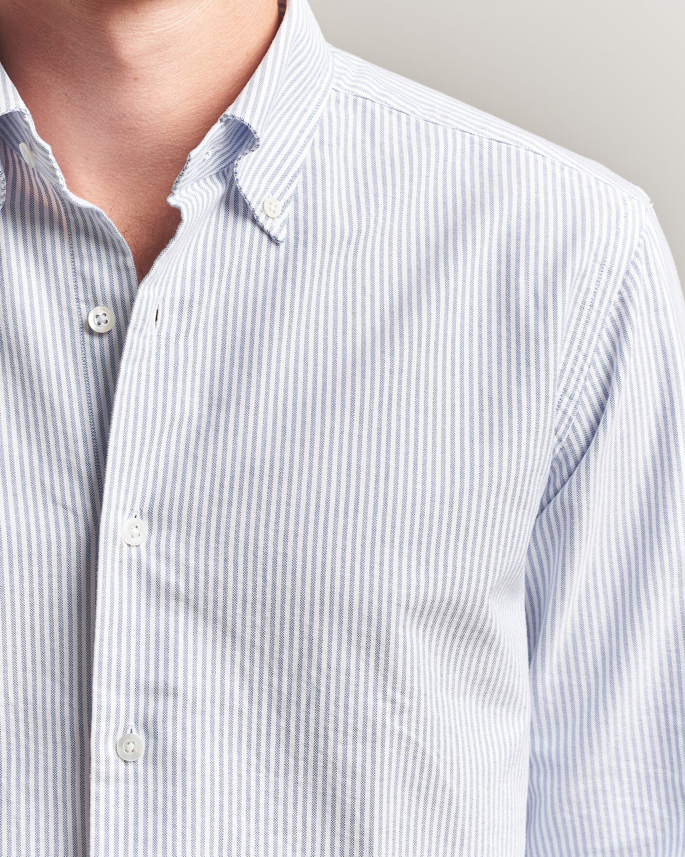 Hombres | Camisas | Grigio | Oxford Button Down Shirt Light Blue Stripe