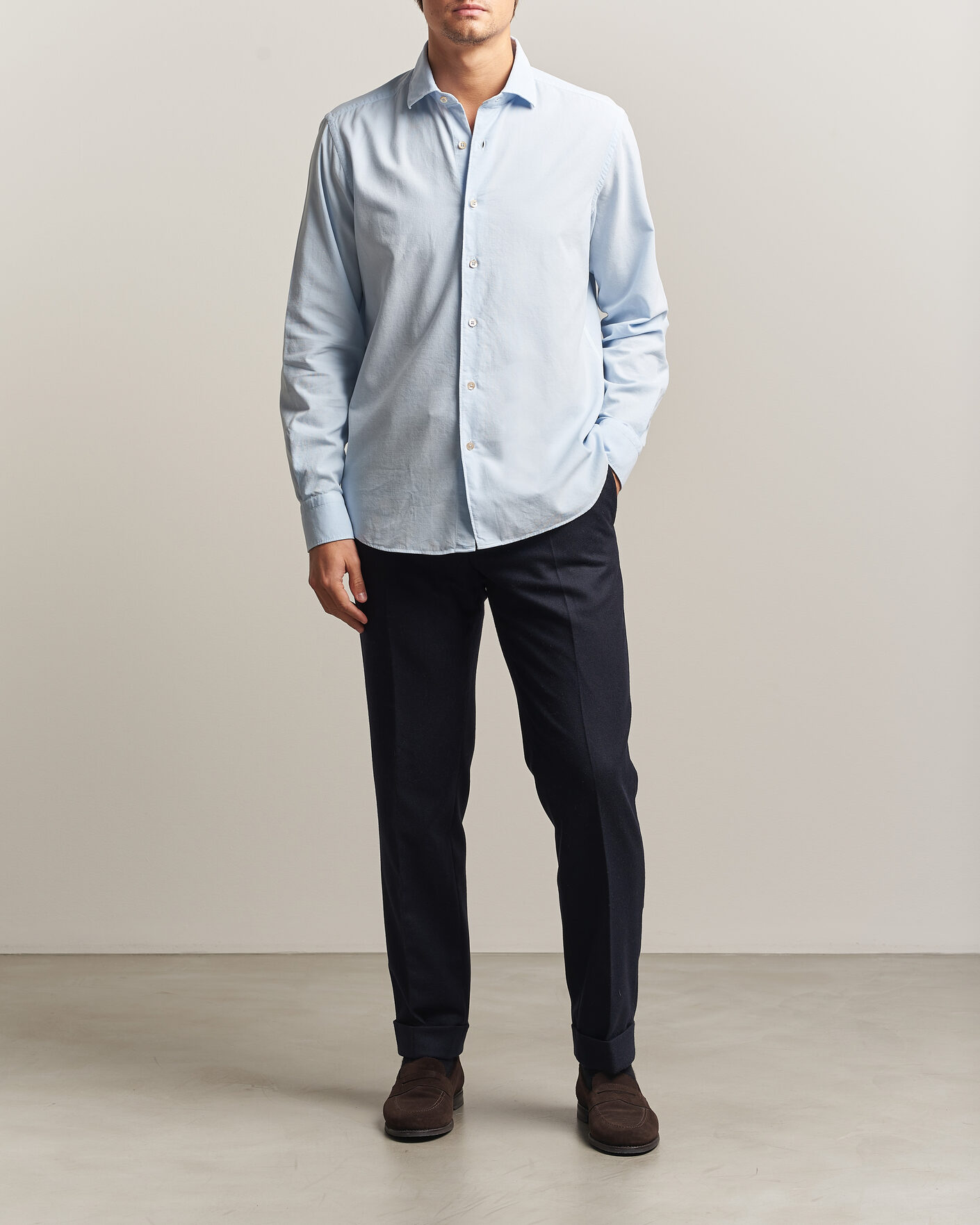 Hombres | Camisas | Grigio | Corduroy Shirt Light Blue