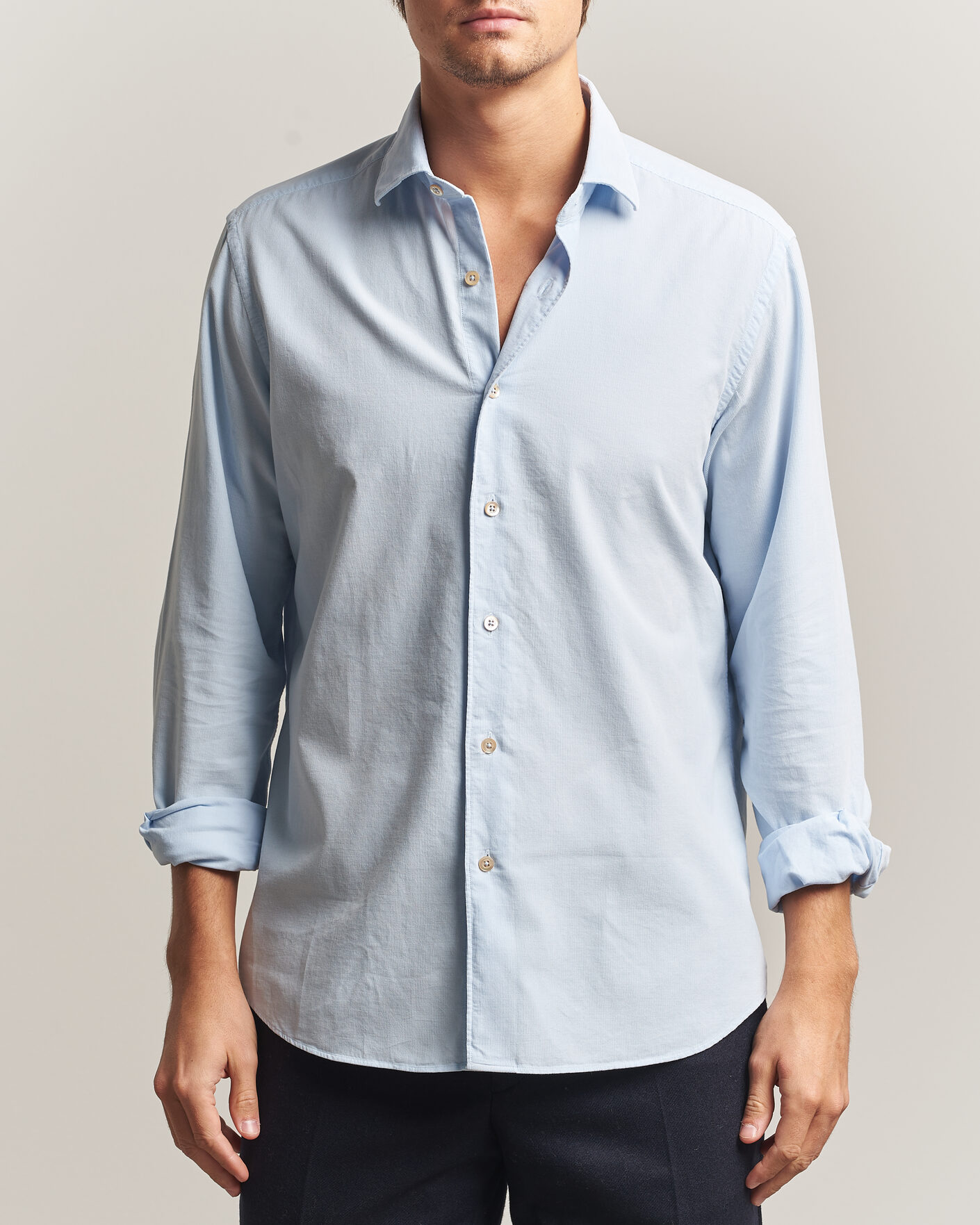 Hombres | Camisas | Grigio | Corduroy Shirt Light Blue