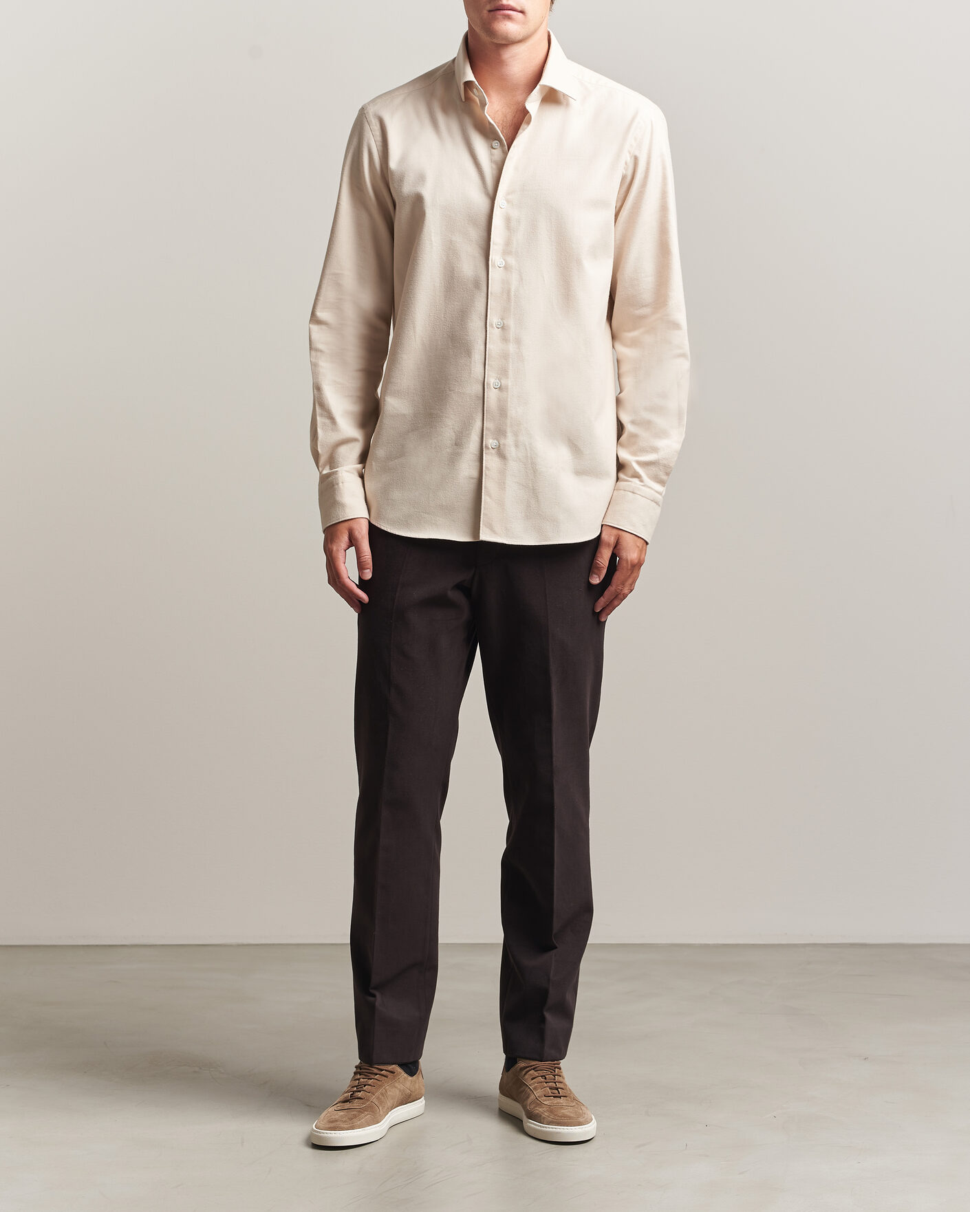 Hombres | Camisas | Grigio | Washed Flannel Shirt Off White