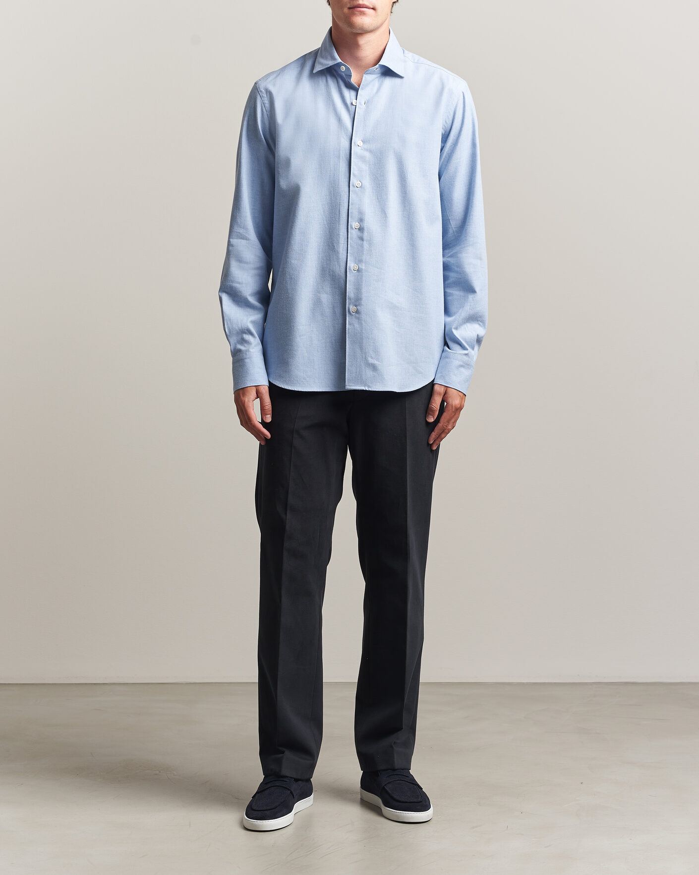 Hombres | Camisas | Grigio | Washed Flannel Shirt Light Blue