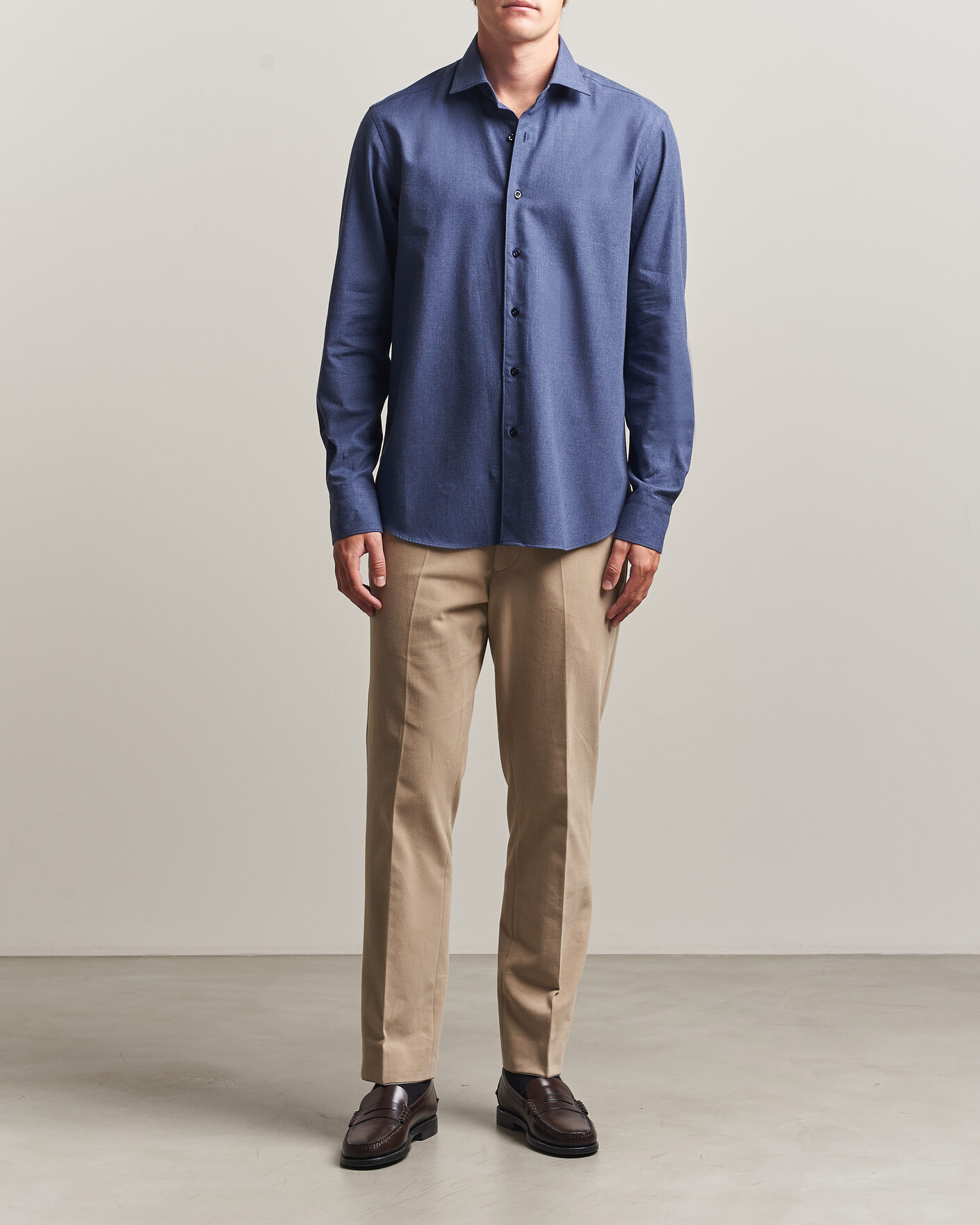 Hombres | Camisas | Grigio | Washed Flannel Shirt Navy
