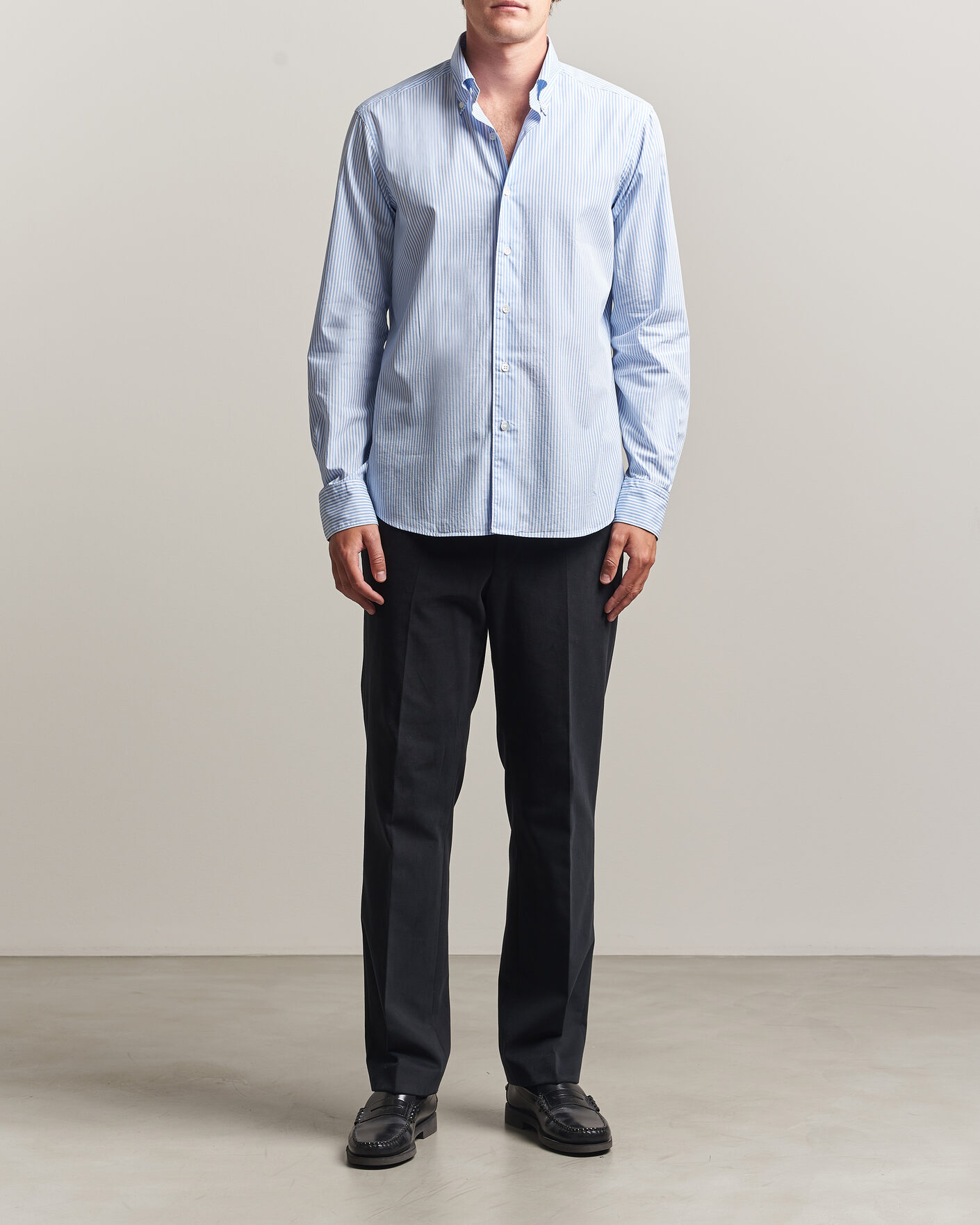 Hombres | Camisas | Grigio | Popeline Button Down Shirt Light Blue Stripe
