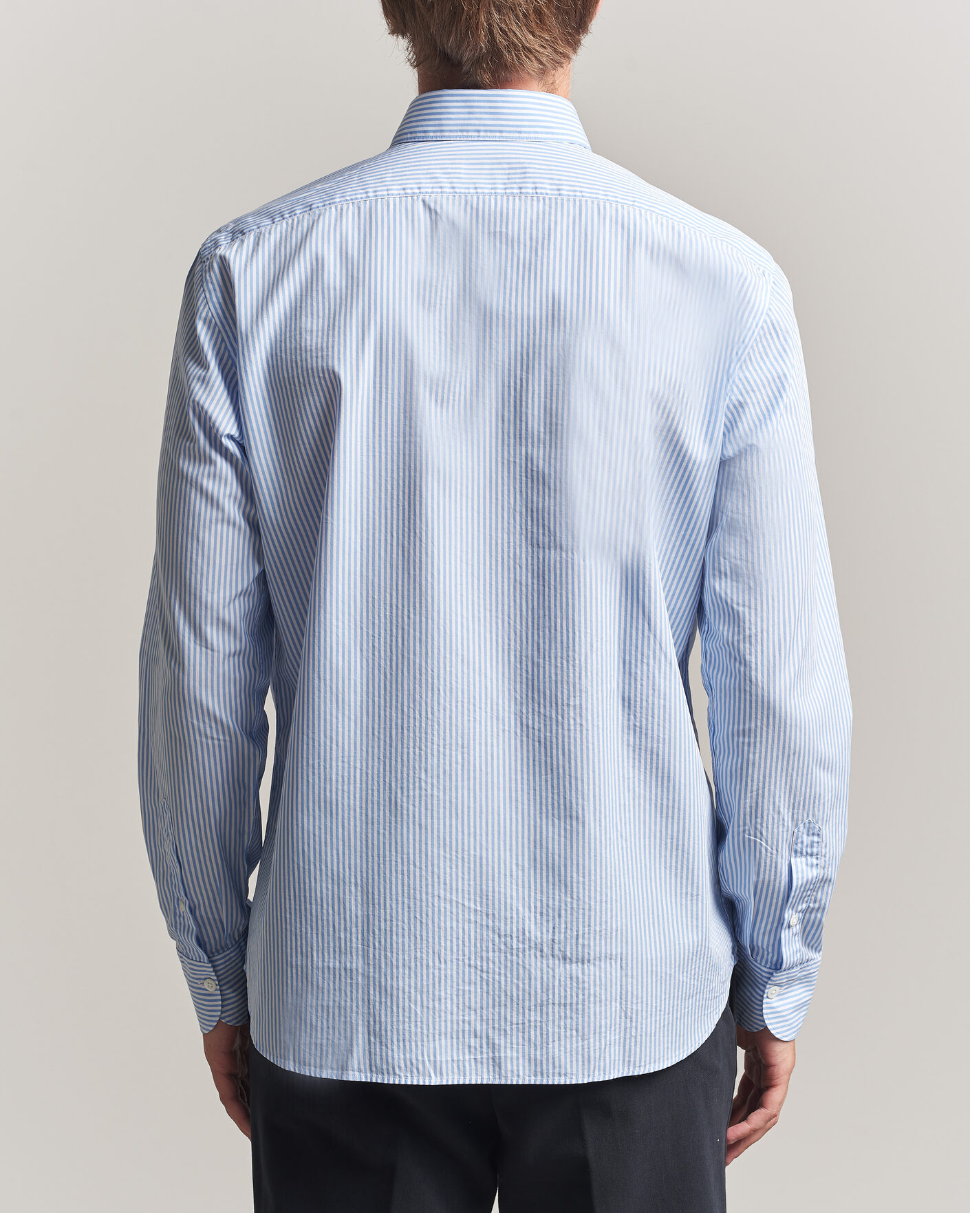 Hombres | Camisas | Grigio | Popeline Button Down Shirt Light Blue Stripe