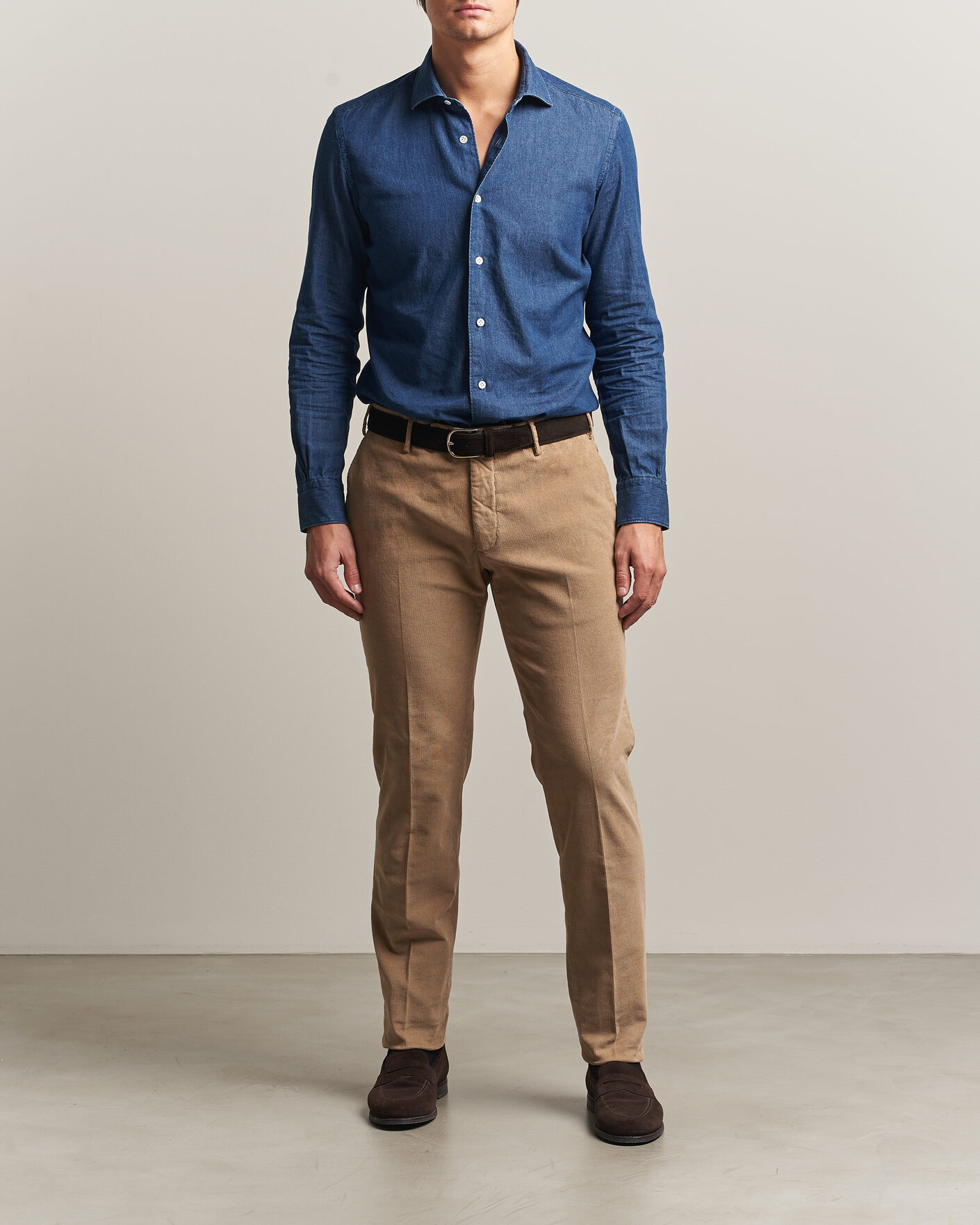 Hombres | Pantalones | Incotex | Slim Fit Baby Corduroy Trousers Beige