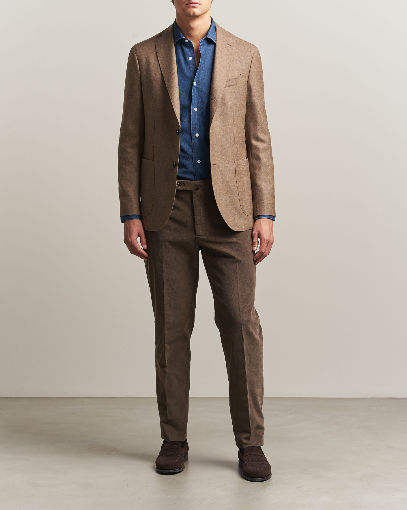 Hombres | Pantalones | Incotex | Regular Fit Baby Corduroy Trousers Taupe