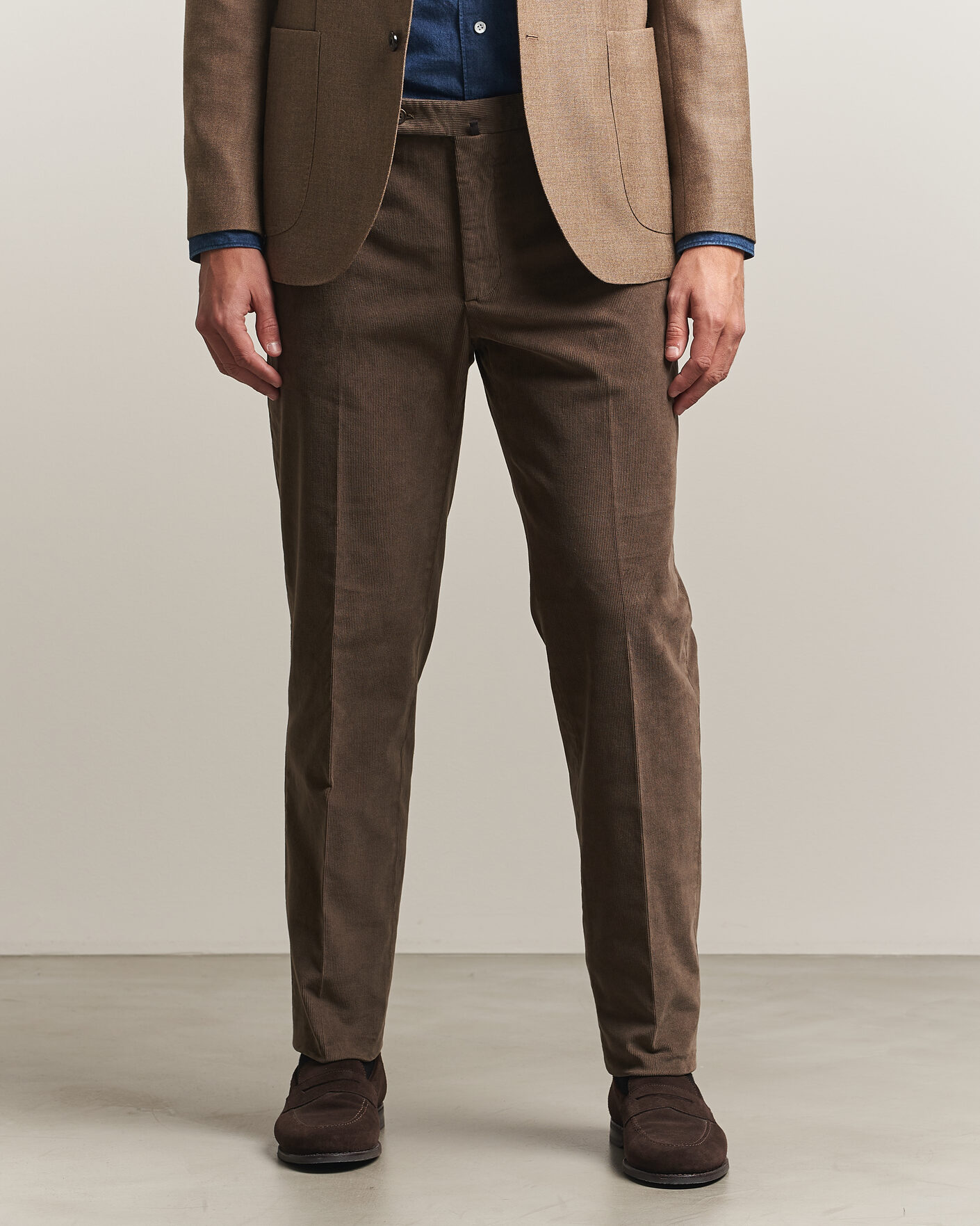 Hombres | Pantalones | Incotex | Regular Fit Baby Corduroy Trousers Taupe