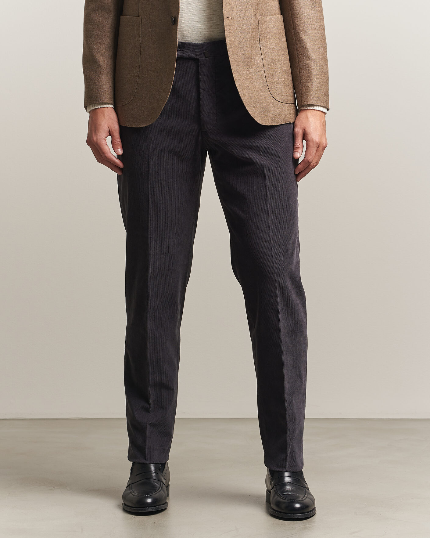 Hombres | Pantalones | Incotex | Regular Fit Baby Corduroy Trousers Dark Grey