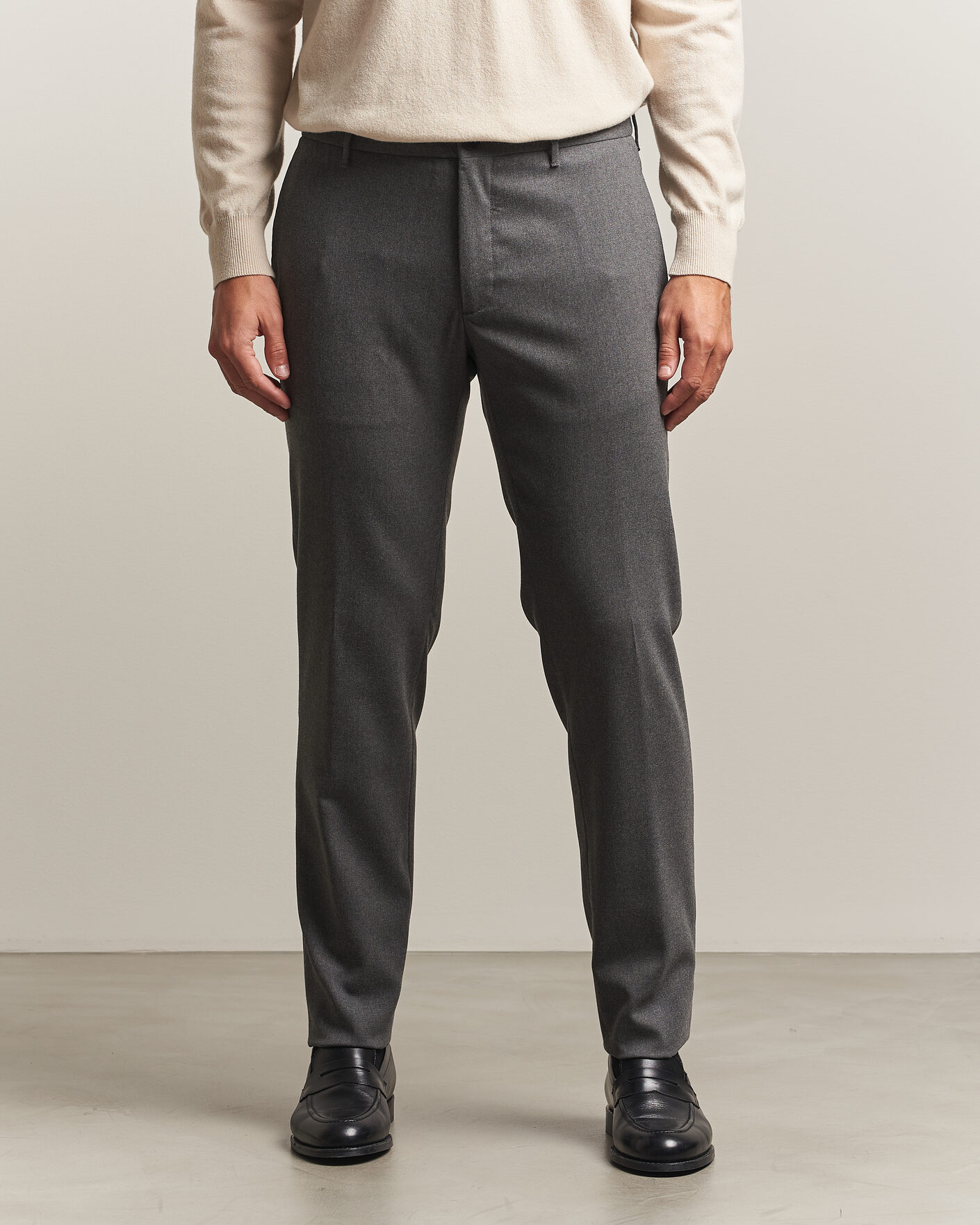 Hombres | Pantalones | Incotex | Slim Fit Washable Flannel Trousers Grey Melange