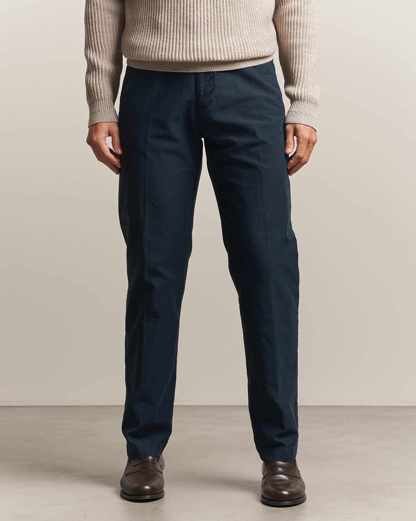 Hombres | Pantalones | Incotex | Regular Fit Garment Dyed Slacks Navy