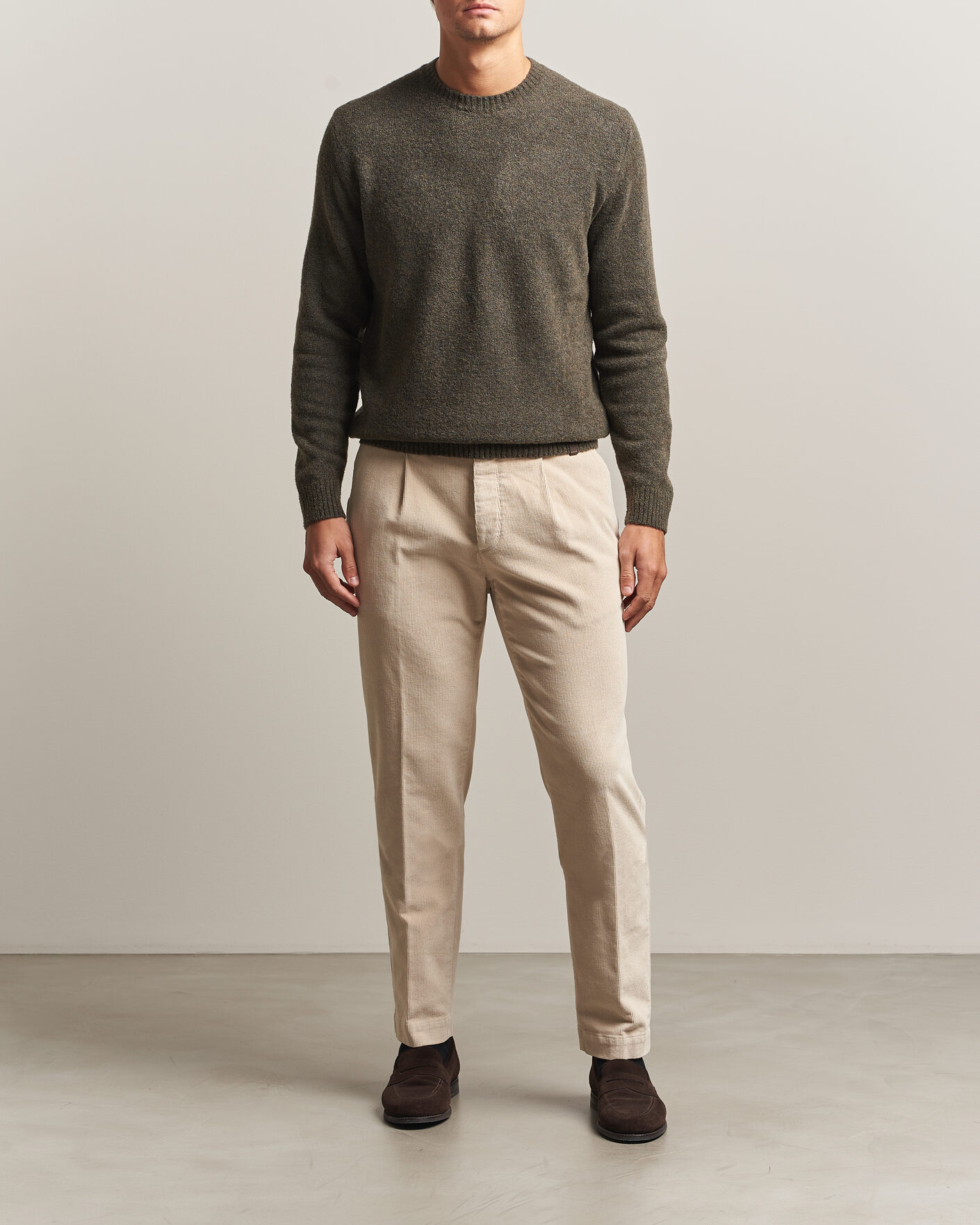 Hombres | Pantalones | Incotex | Regular Fit Washed Corduroy Slacks Off White