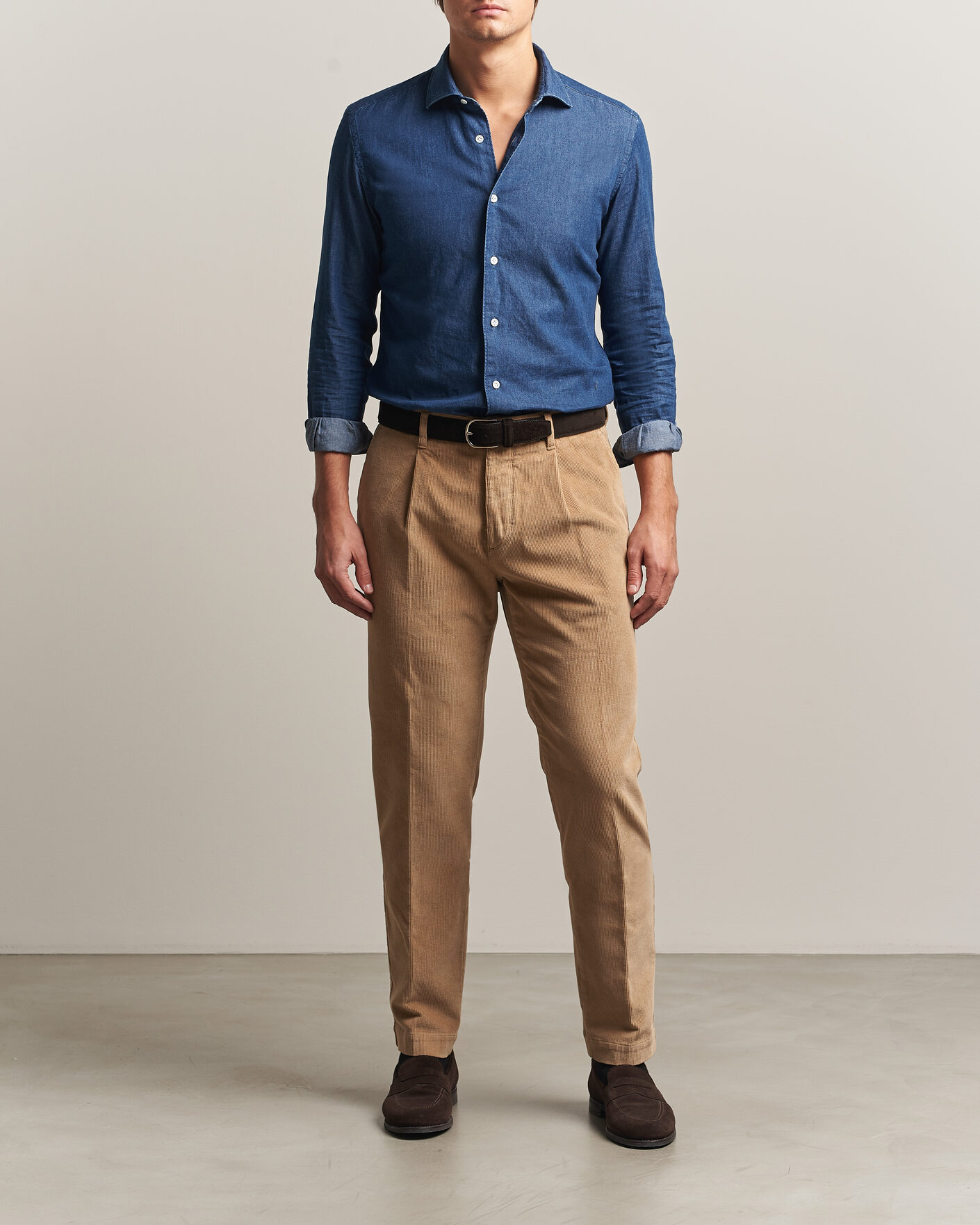 Hombres | Pantalones | Incotex | Regular Fit Washed Corduroy Slacks Khaki