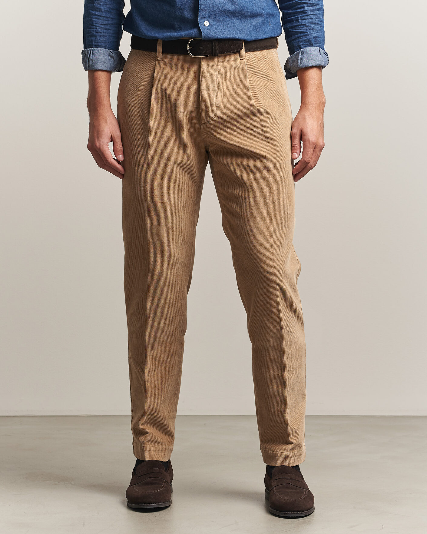 Hombres | Pantalones | Incotex | Regular Fit Washed Corduroy Slacks Khaki