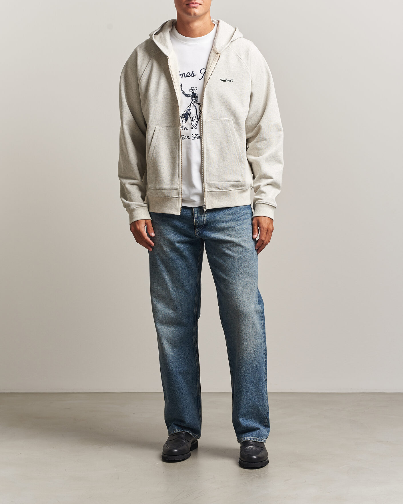 Hombres | Jerséis y prendas de punto | Palmes | Logo Zip Hoodie Grey Melange